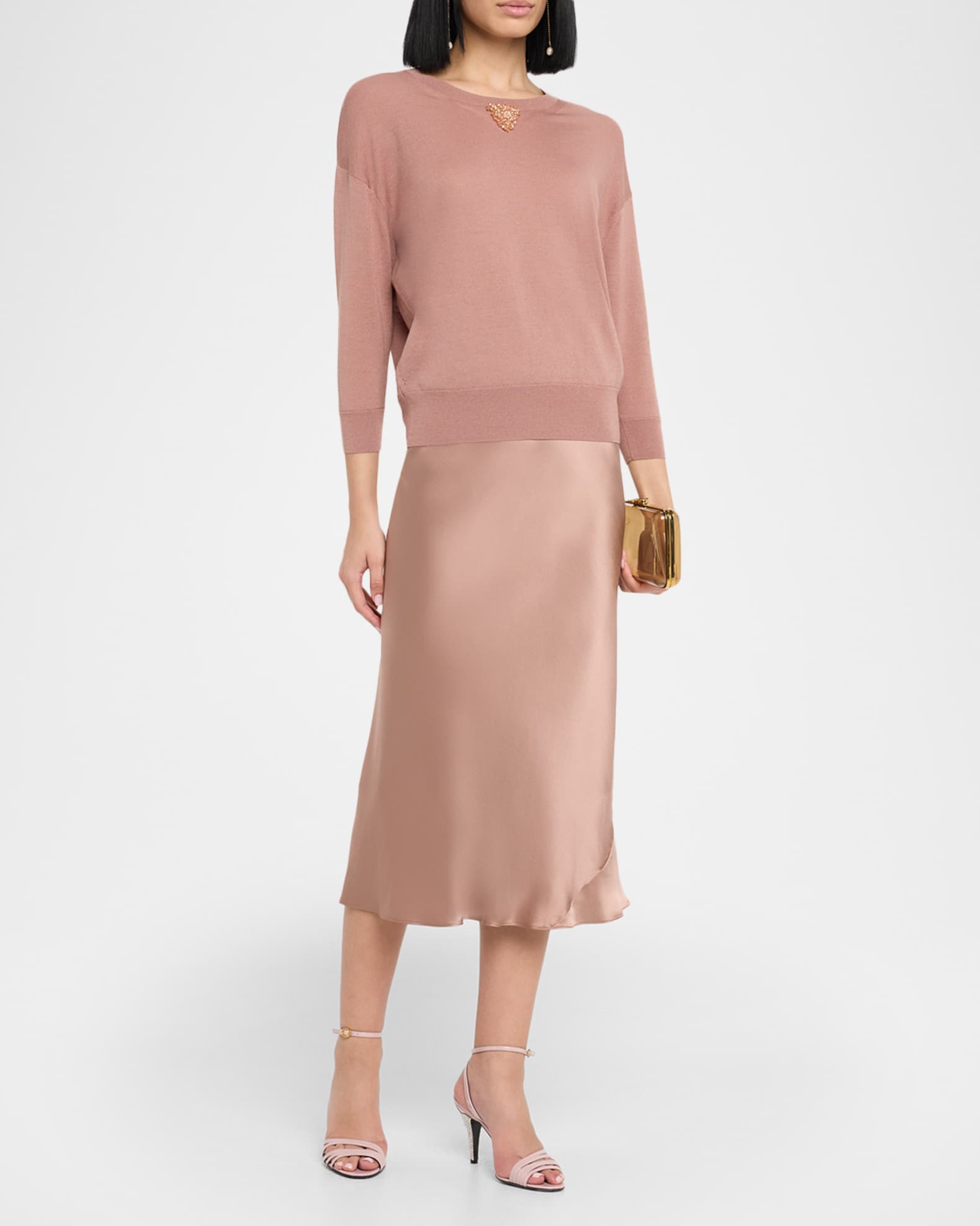 Sense Of Shine Bias-Cut Silk Satin Midi Skirt 1