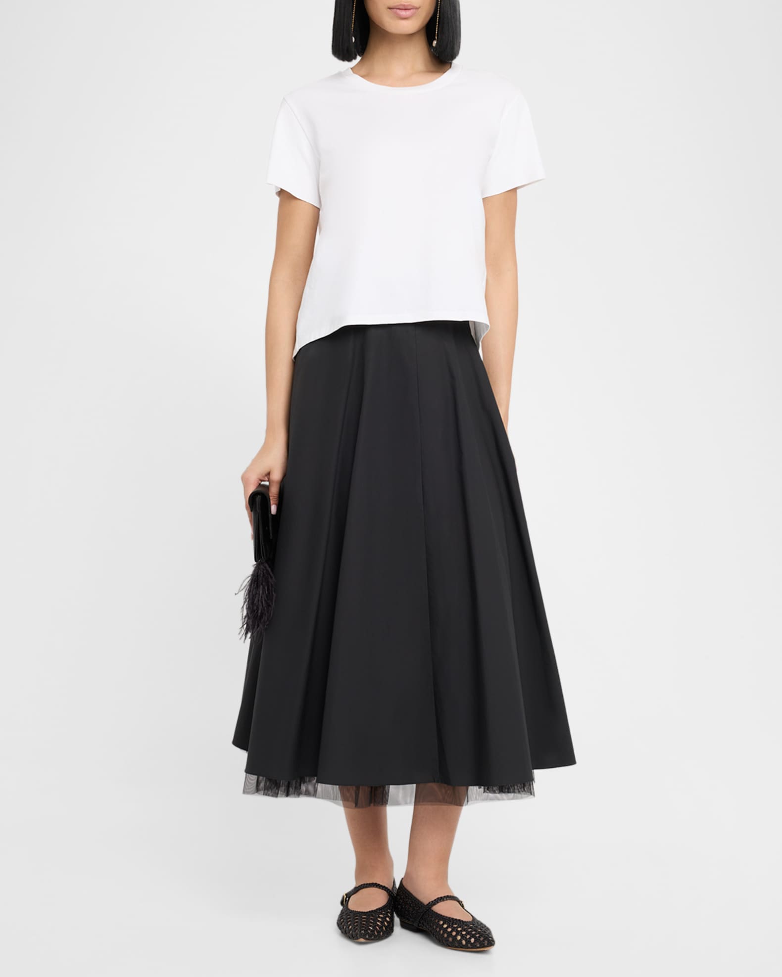 Light Touch Ruffle-Hem Cotton Midi Skirt 1
