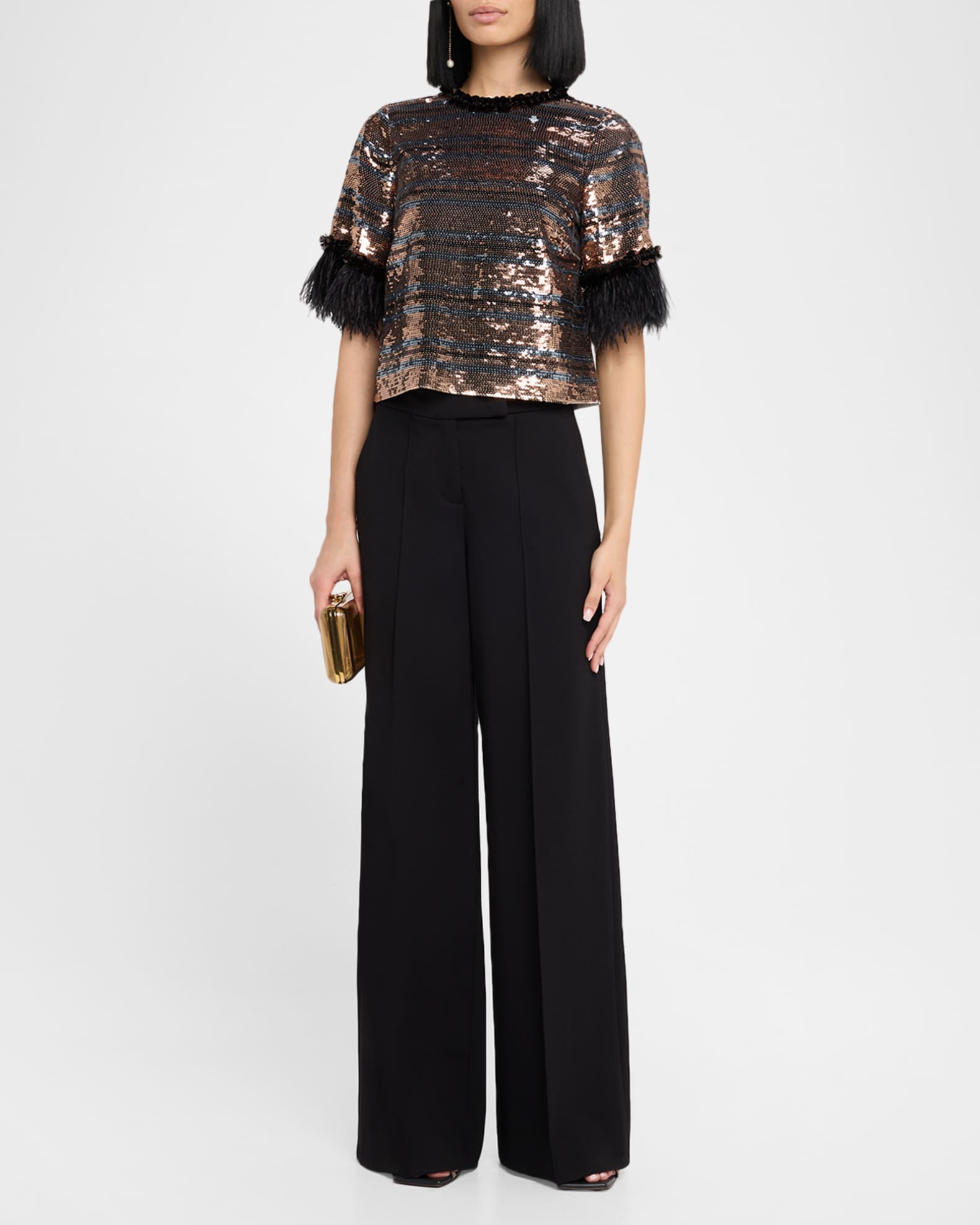 Sparkling Shine Feather-Cuff Sequin Blouse 1