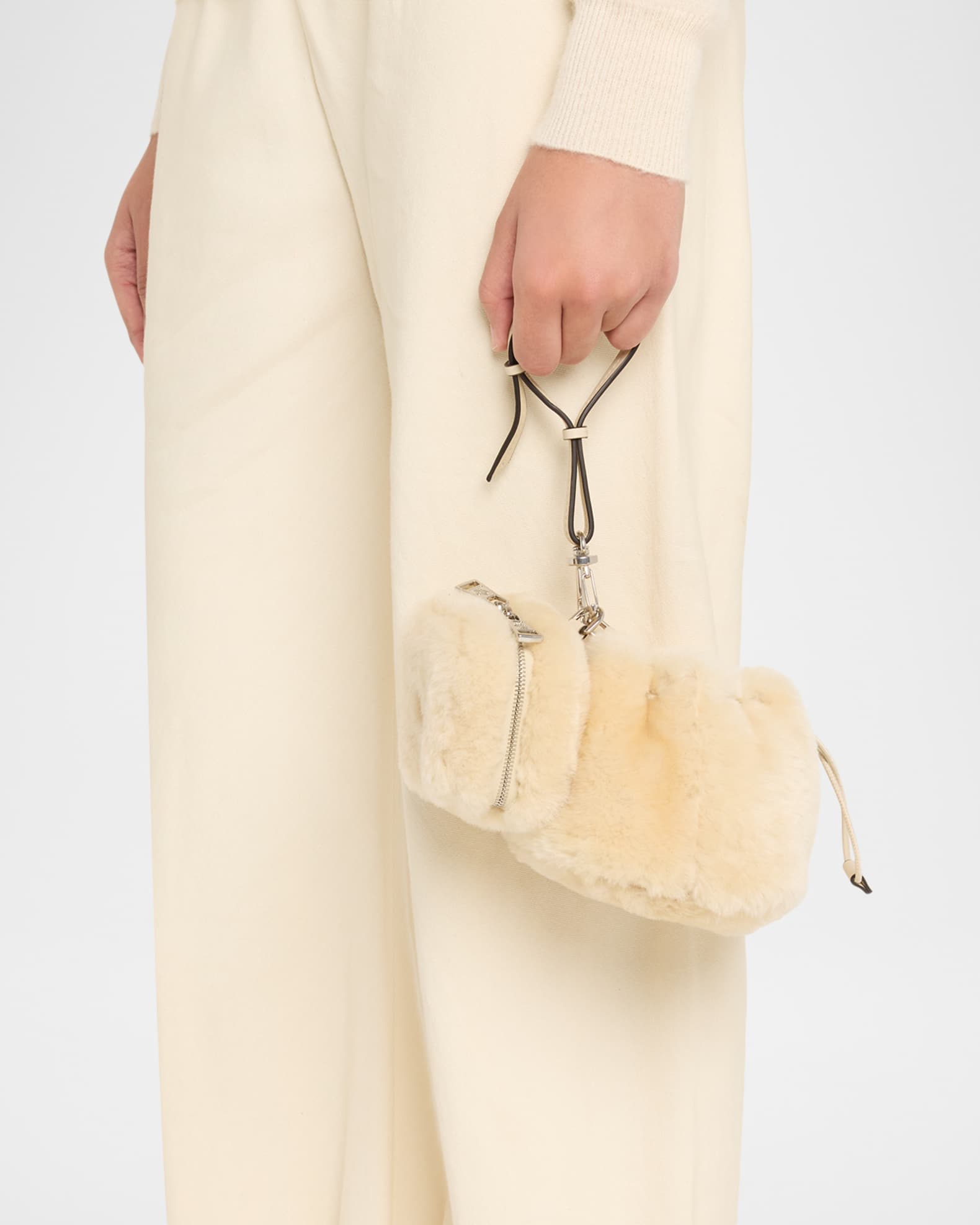 Moncler Shearling Double Pouch Bag with Wrist Strap | Neiman Marcus