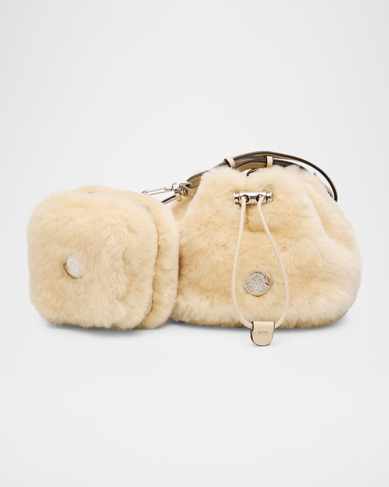 Moncler Shearling Double Pouch Bag with Wrist Strap | Neiman Marcus
