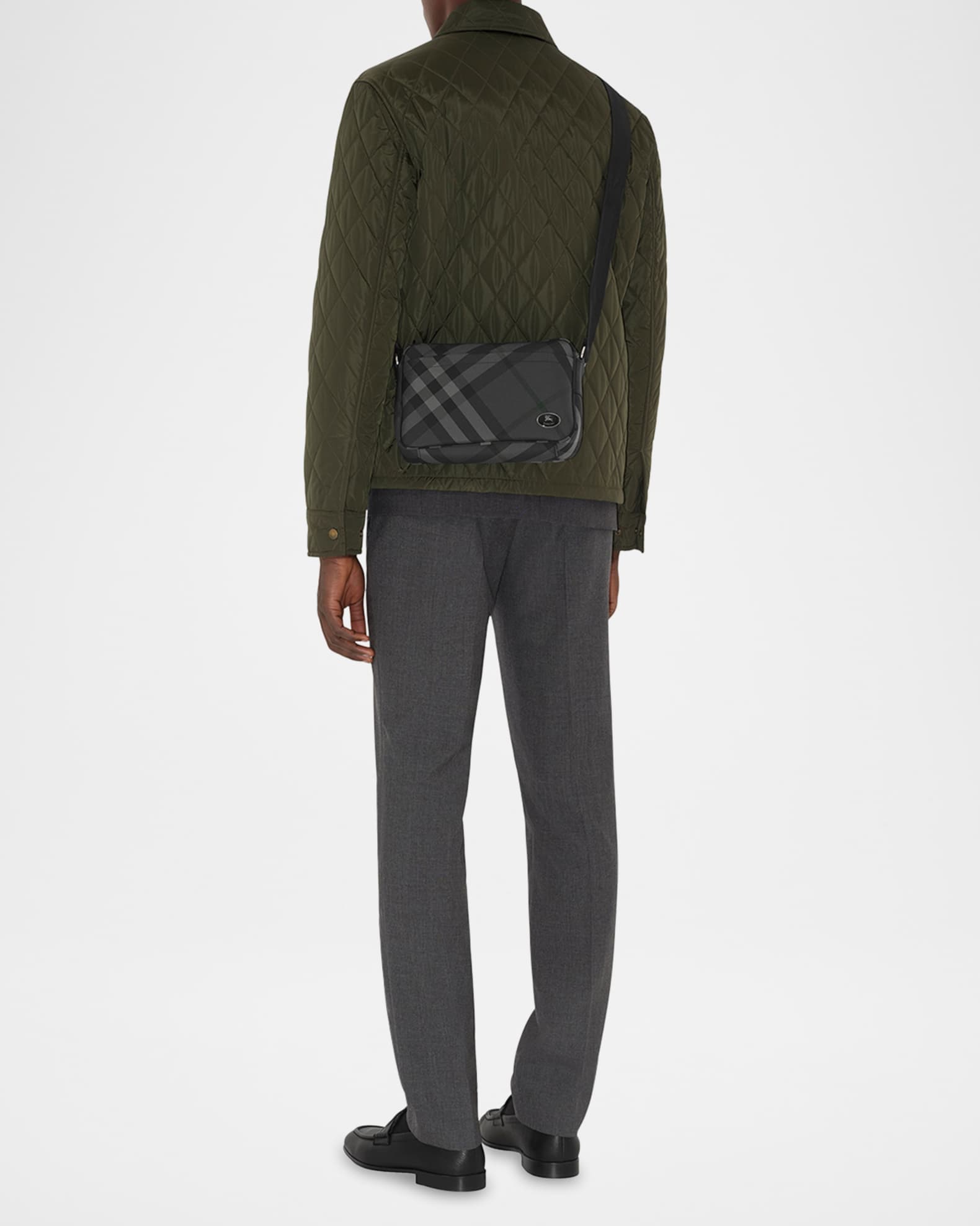 Burberry Men's Grid Slim Crossbody Bag | Neiman Marcus