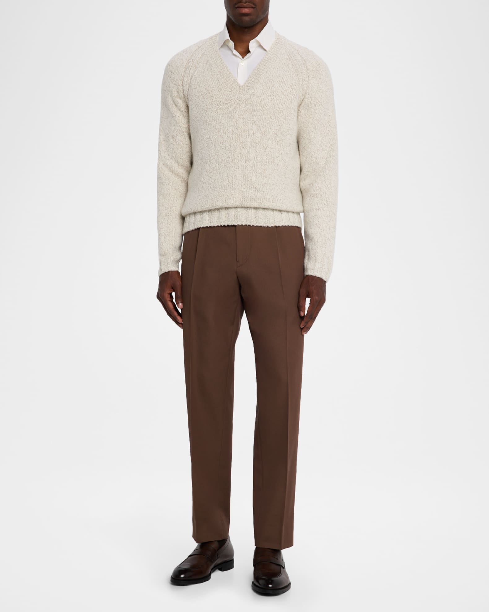 ZEGNA Men's Cashmere and Wool Chunky Knit V-Neck Sweater | Neiman