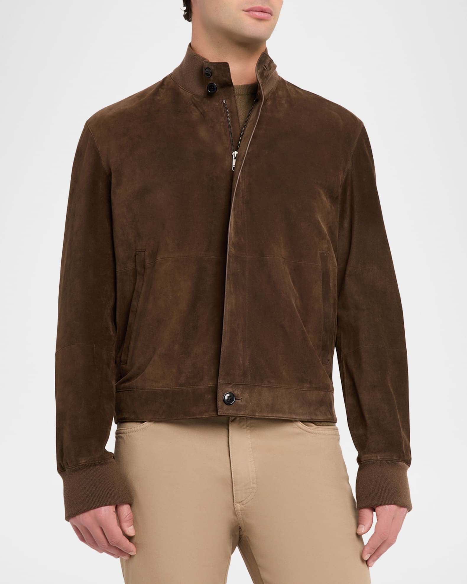 ZEGNA Men's Suede Hidden-Zip Bomber Jacket | Neiman Marcus