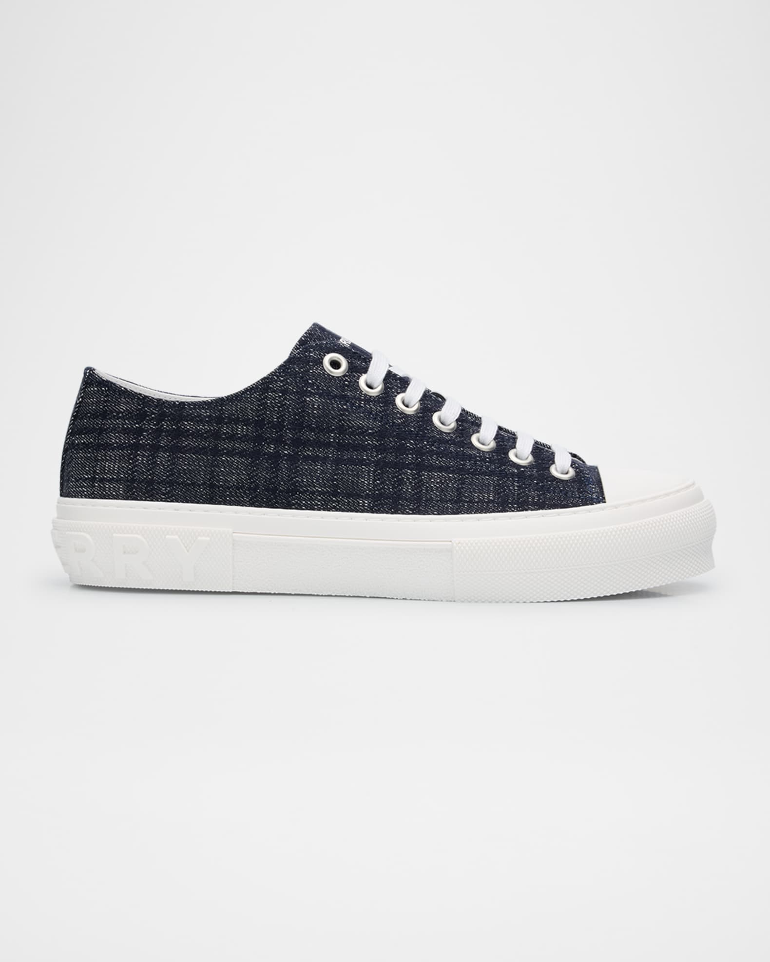 バーバリーアンサンブル Burberry Men's Jack Tonal Check Denim Low-Top Sneakers | Neiman Marcus