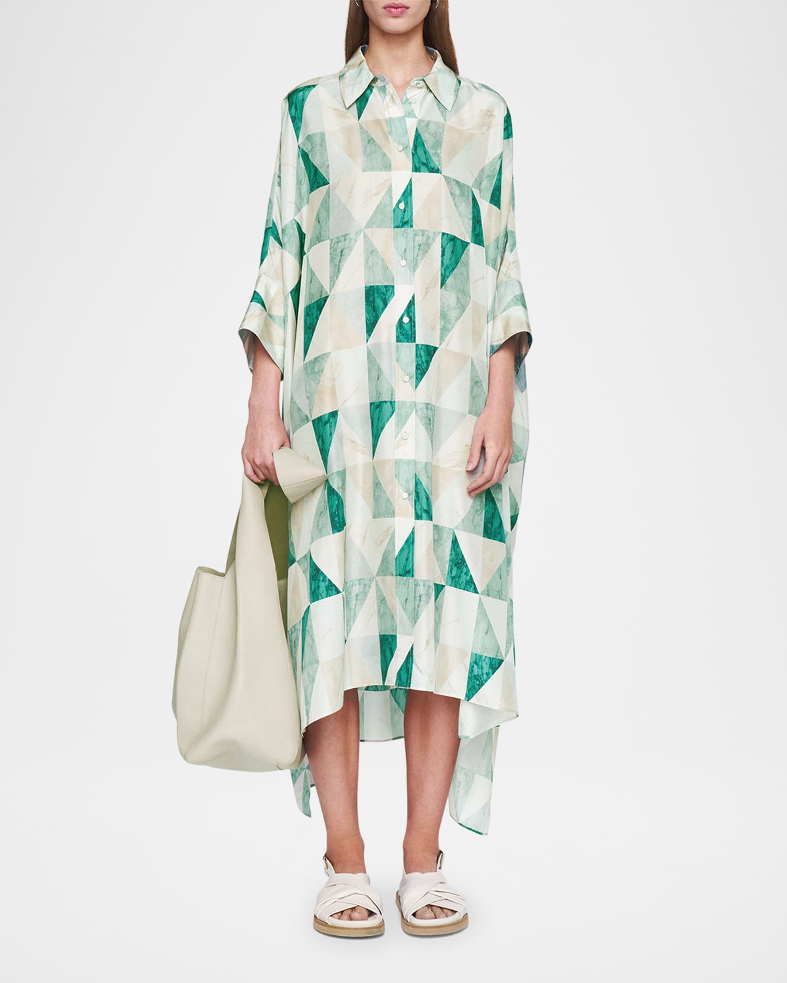 Dania Marble-Print Habotai Silk Maxi Dress 1