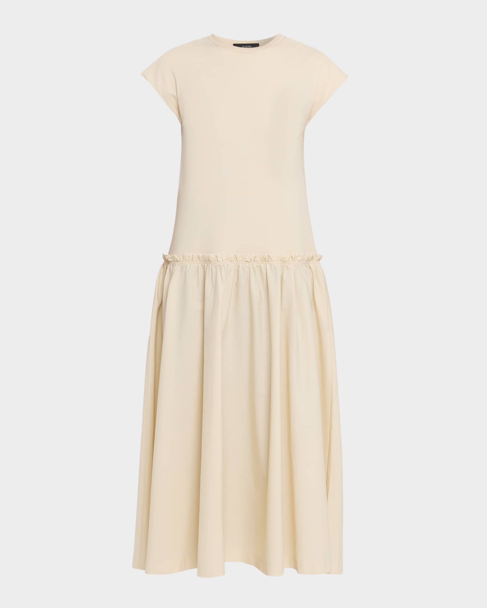 Cap-Sleeve Cotton Jersey & Poplin Midi Dress 0