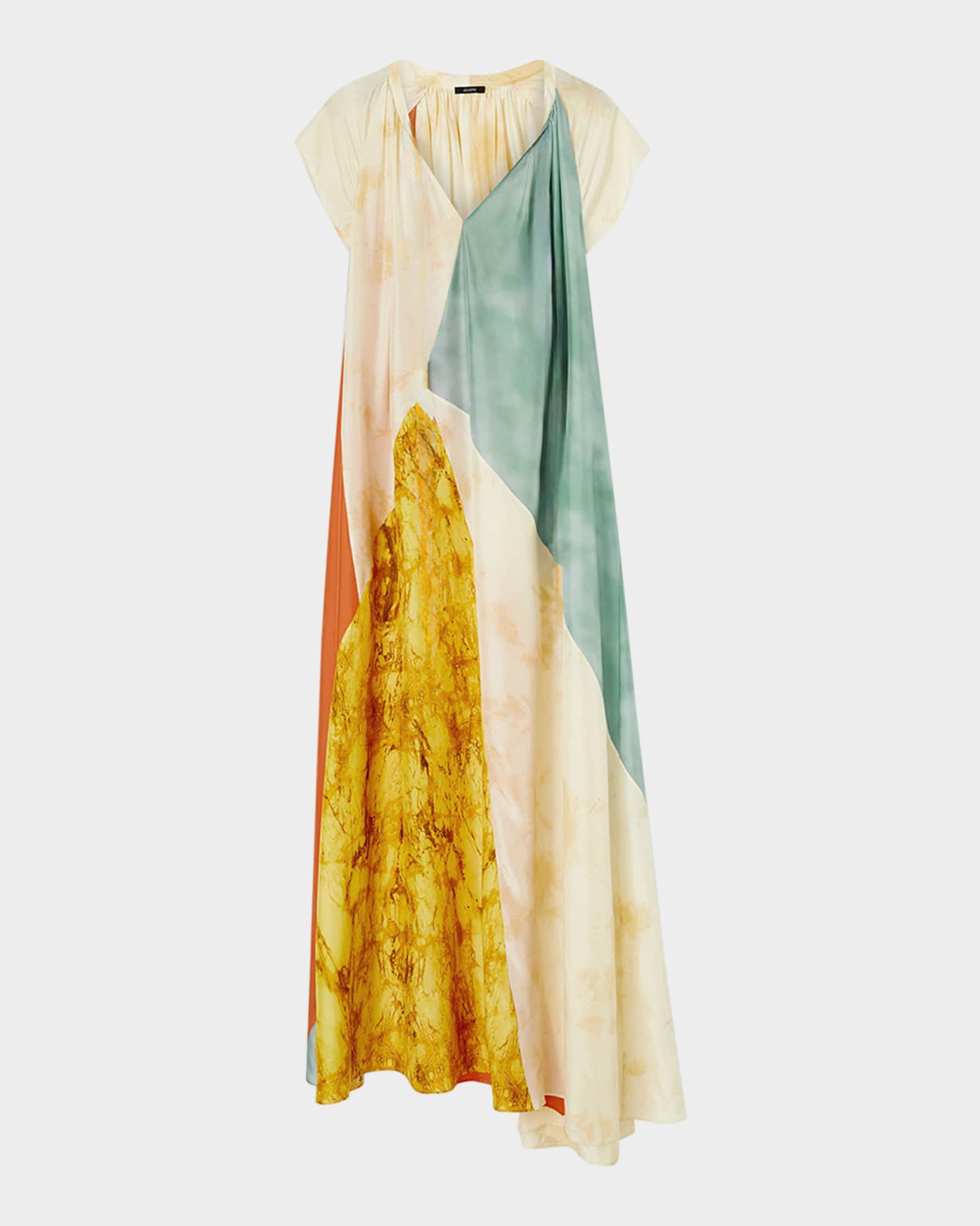 Tulipa Marble-Print Habotai Silk Maxi Dress 0