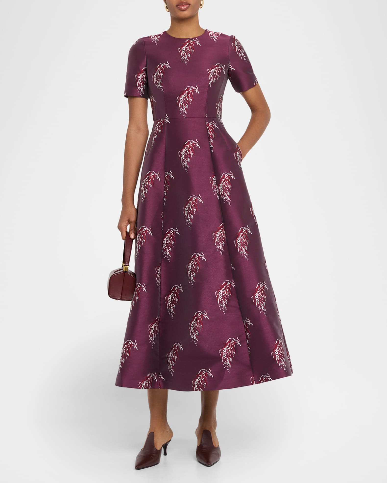 Evangeline Silk Jacquard Fit-&-Flare Midi Dress 1