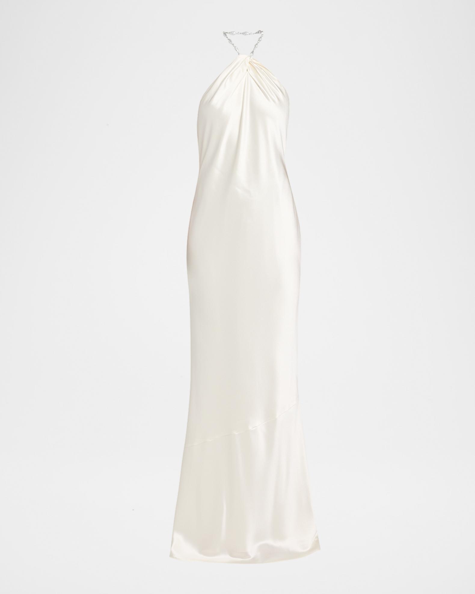 white beaded halter dress Retrofête Women's Anat Satin - Cream weather events