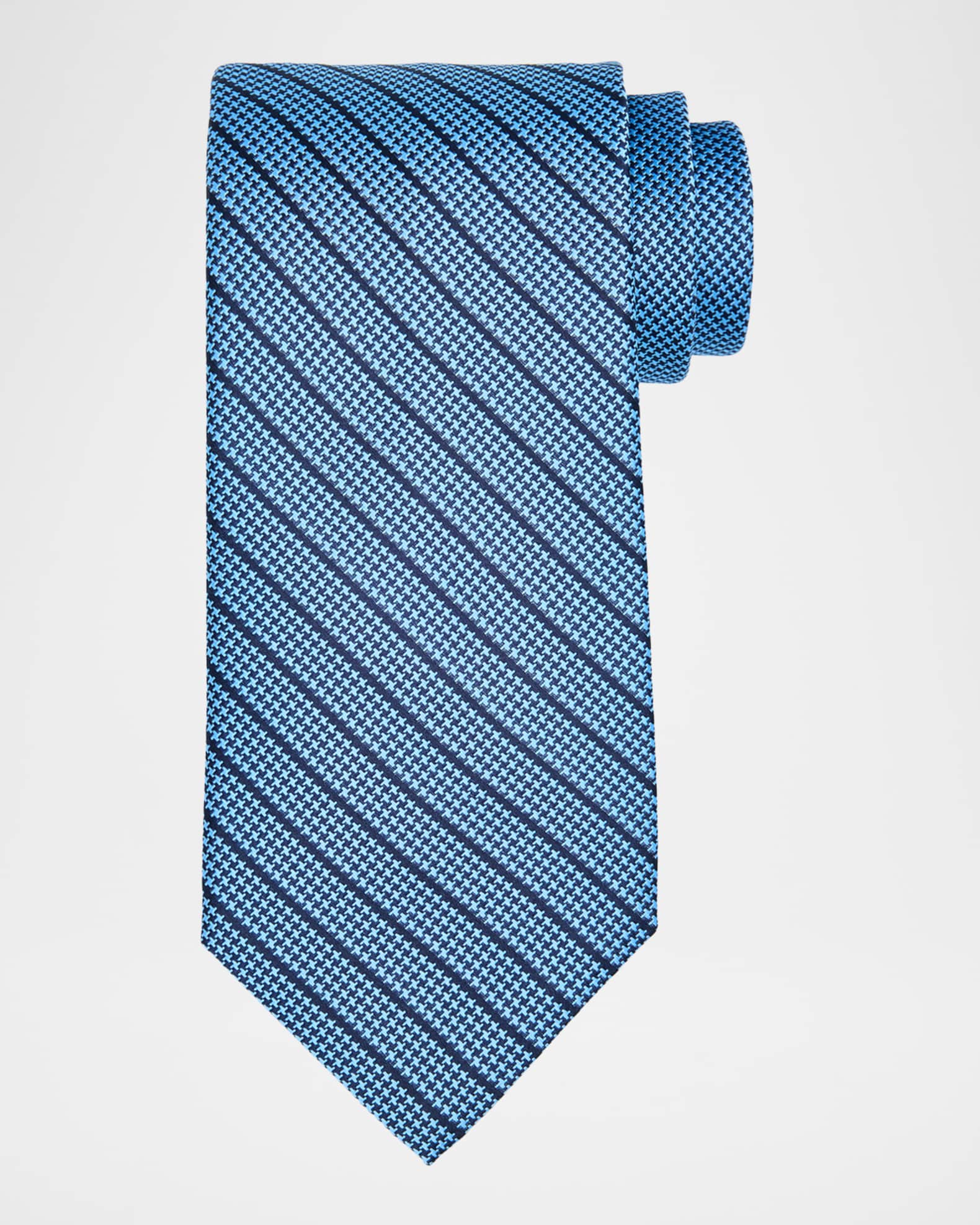 Stefano Ricci Men's Houndstooth Diagonal Stripe Silk Tie | Neiman