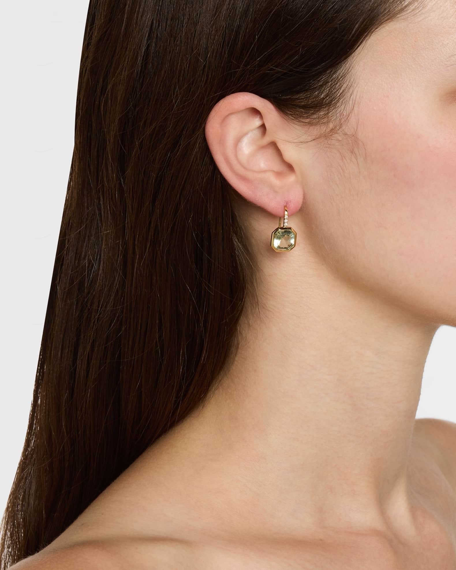 Gossip 18K Yellow Gold Prasiolite Asscher Cut French Wire Earrings with Diamonds 1