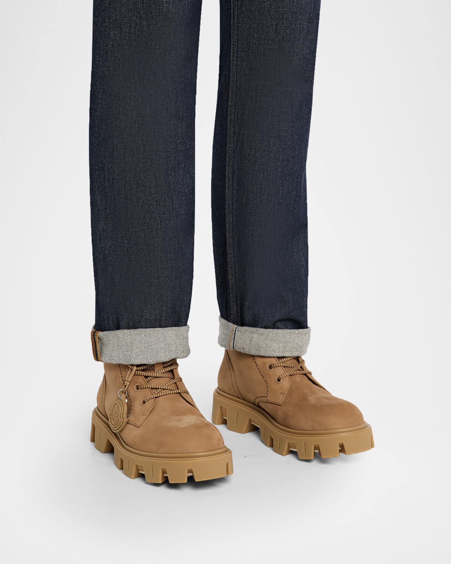 Moncler Tan Lace-Up Boots with Black Accents MONCLER Aurea paneled suede ankle boots | NET-A-PORTER main image 3