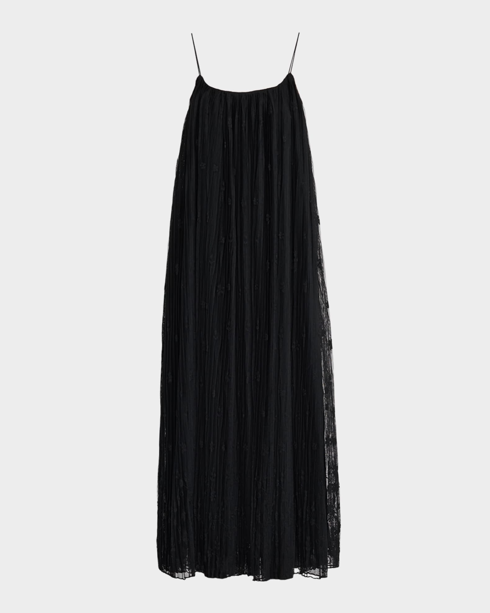 Floral Embroidered Plisse Tulle Maxi Dress 0