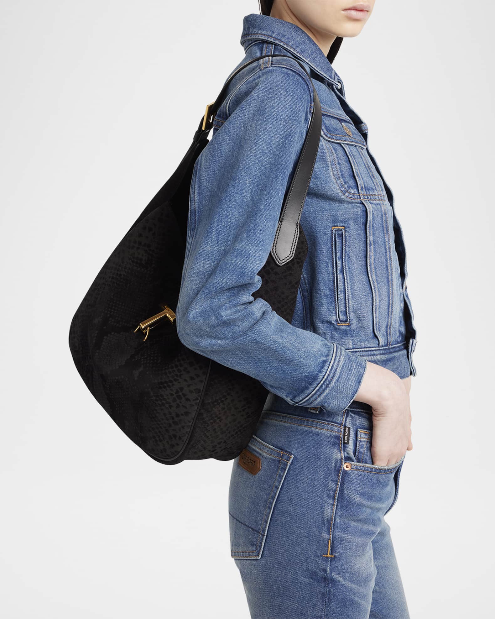 Monarch Medium Hobo Bag in Python-Effect Suede 1