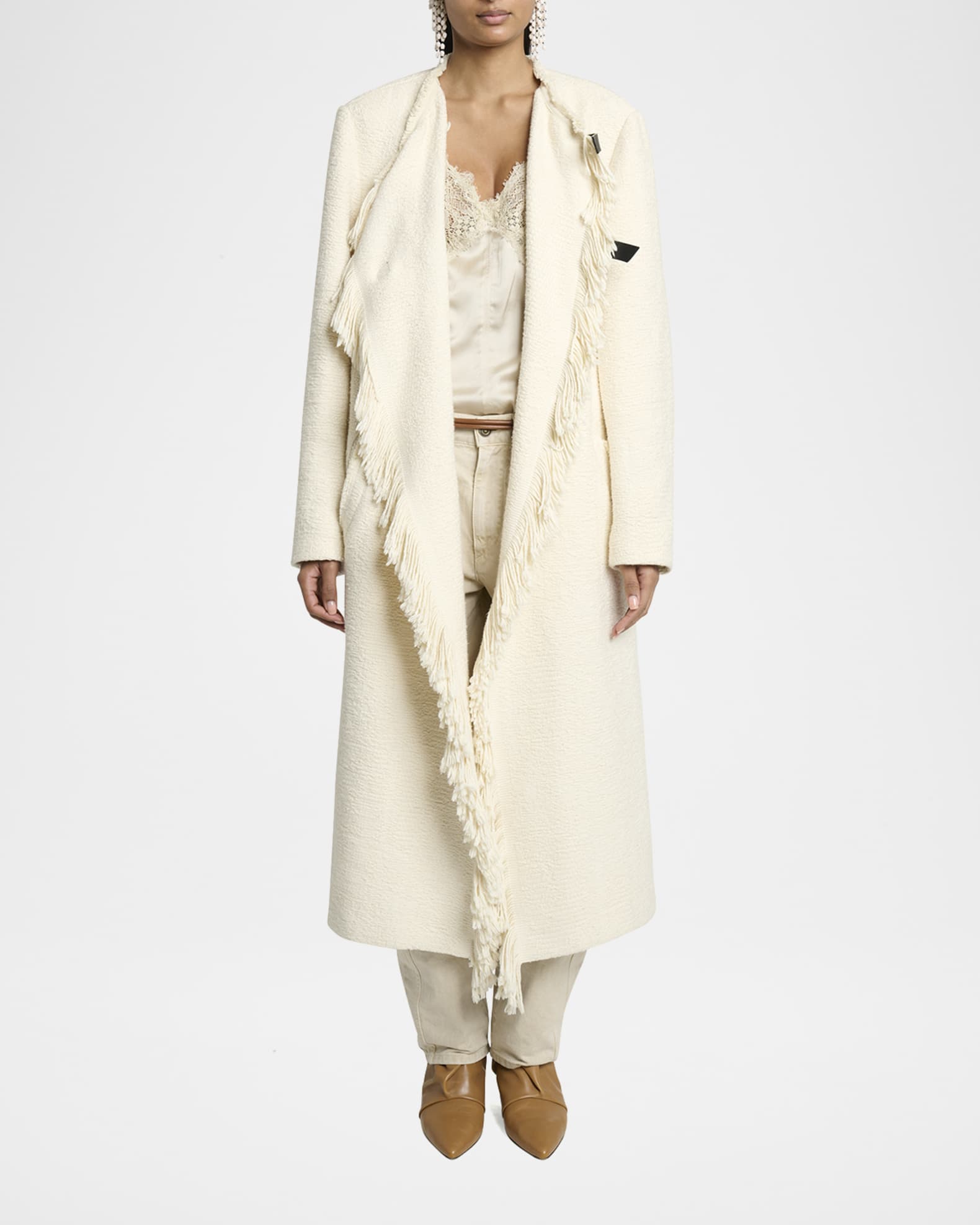 Gameia Long Fringe-Trim Linen Coat 1