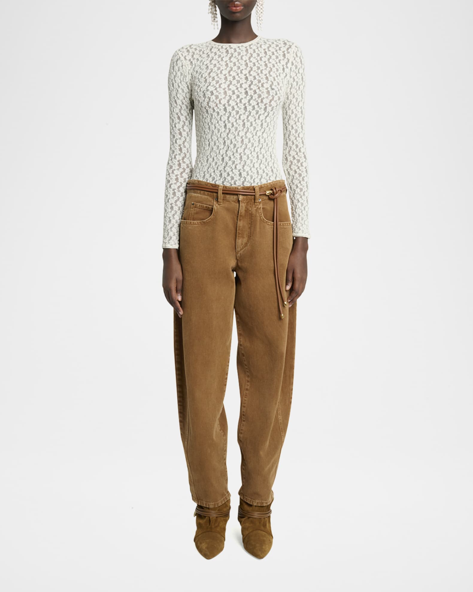 Tシャツ・カットソー ISABEL MARANT GAELLE LONG-SLEEVE TOP IN STRETCH LACE Isabel Marant Gaelle Floral Stretch Lace Top - Bergdorf Goodman