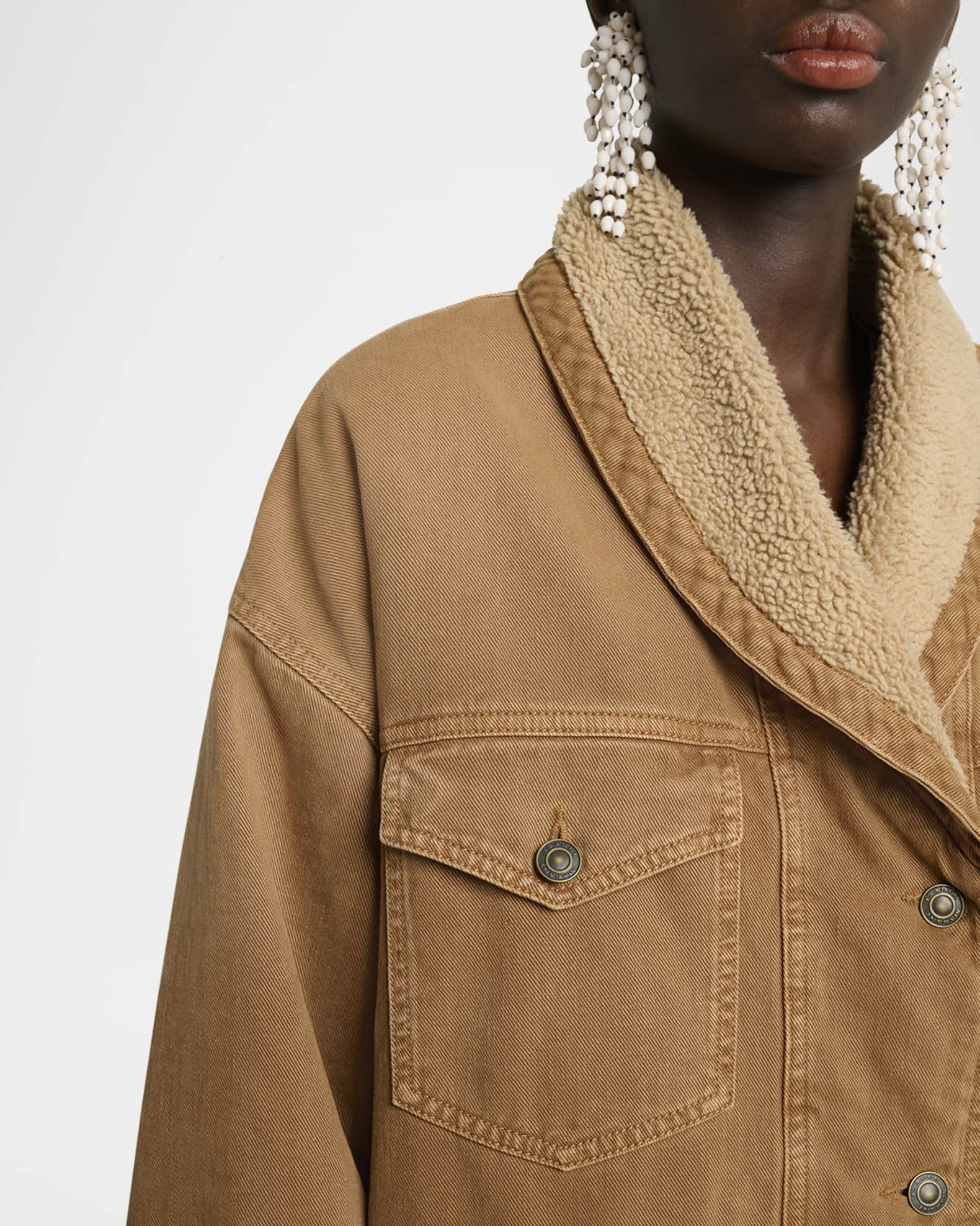 Isabel Marant Pimia Faux-Fur Lined Denim Jacket | Neiman Marcus