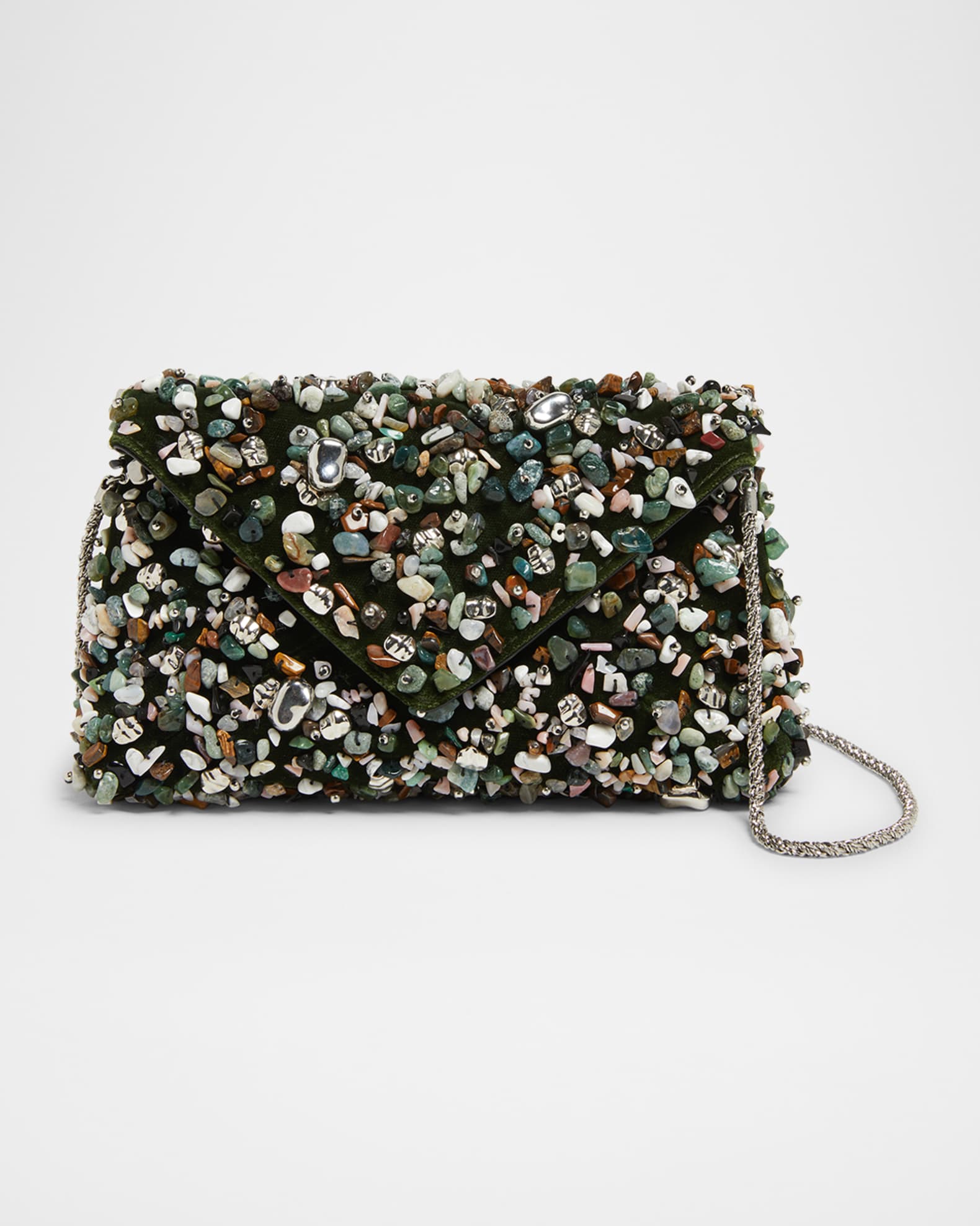 Stone-Embellished Envelope Clutch Bag 0