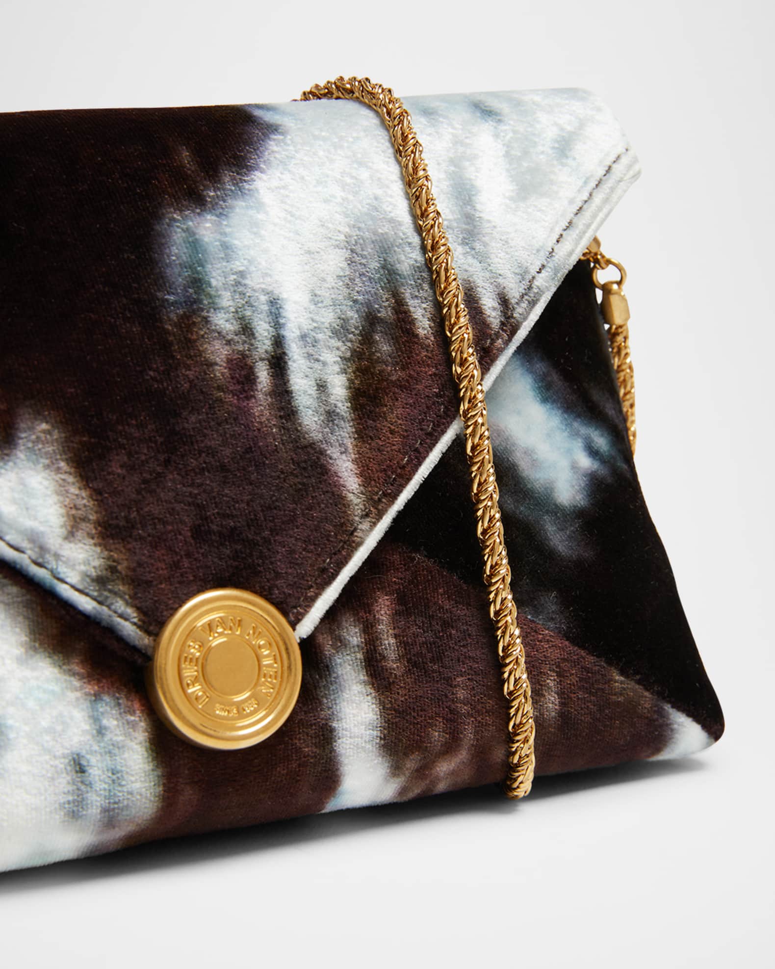 Dries Van Noten Small Cowhide-Print Viscose Envelope Clutch