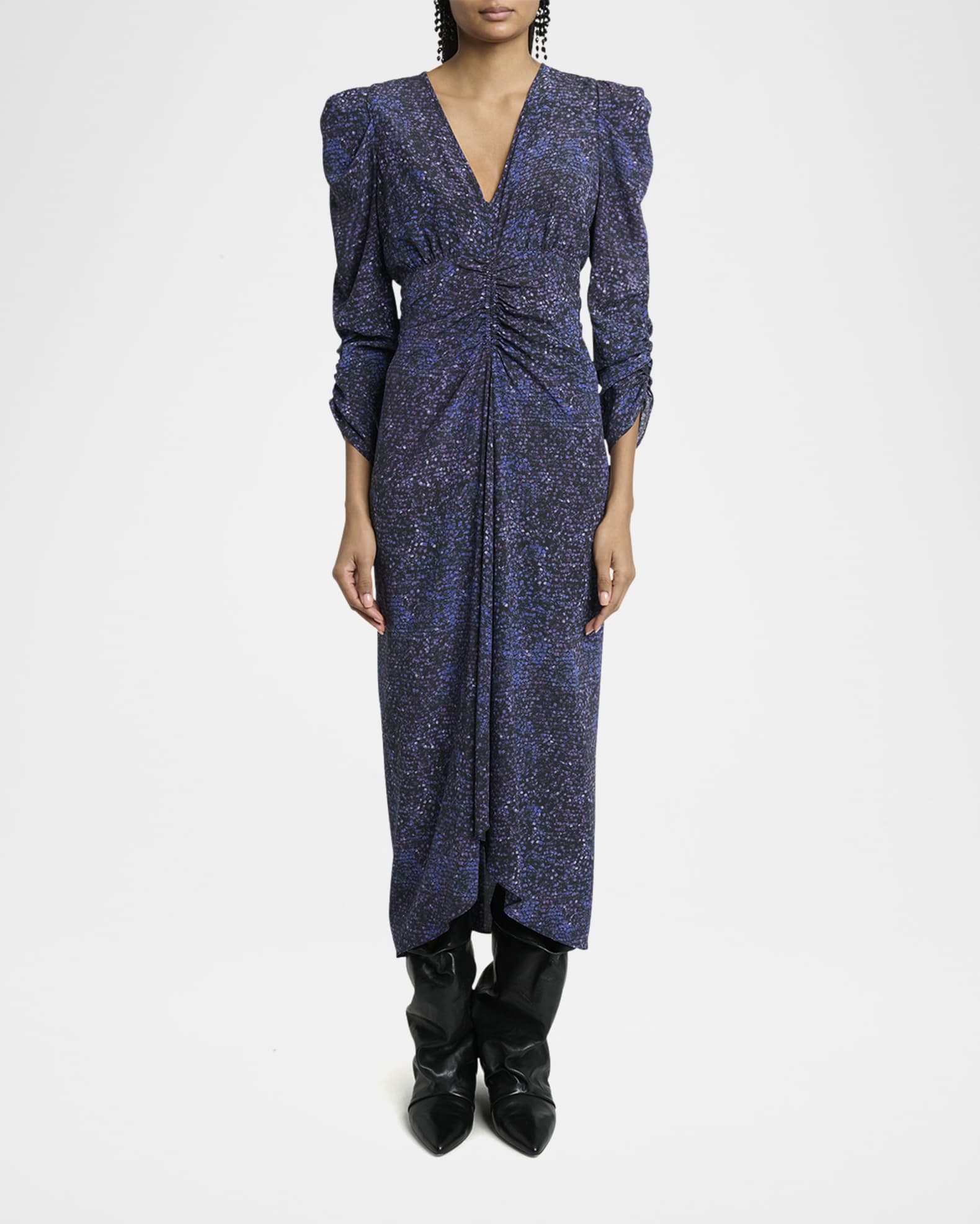 Albini Mosaic Ruched Stretch Silk Dress 1