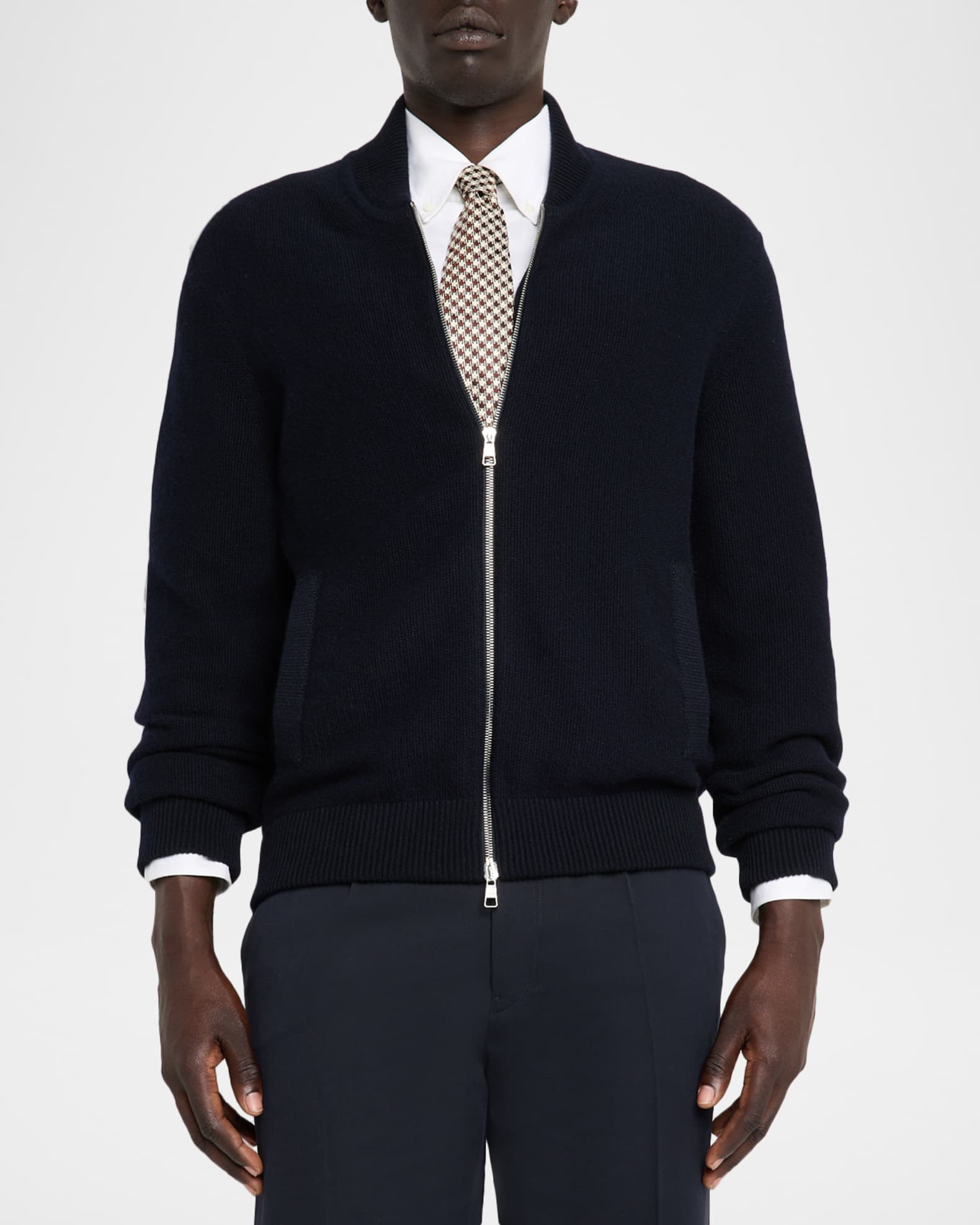 dunhill Men's Cotton and Cashmere Knit Full-Zip Bomber Sweater