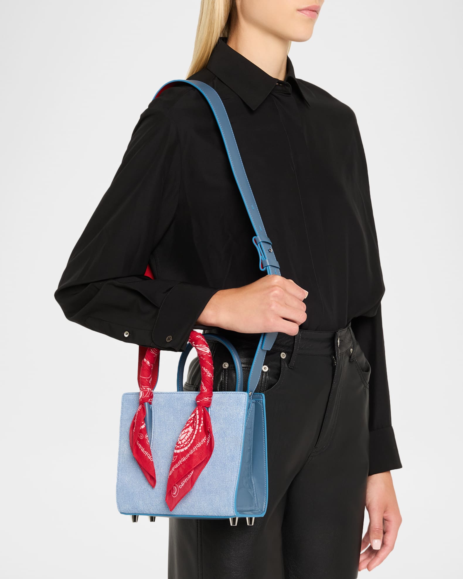 Christian Louboutin Paloma Mini Bandana Top-Handle Bag in Cotton Denim