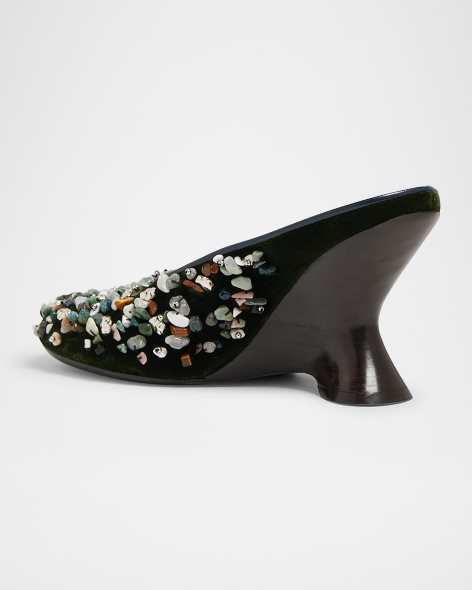 Gemstone Embellished Velvet Wedge Mules 1
