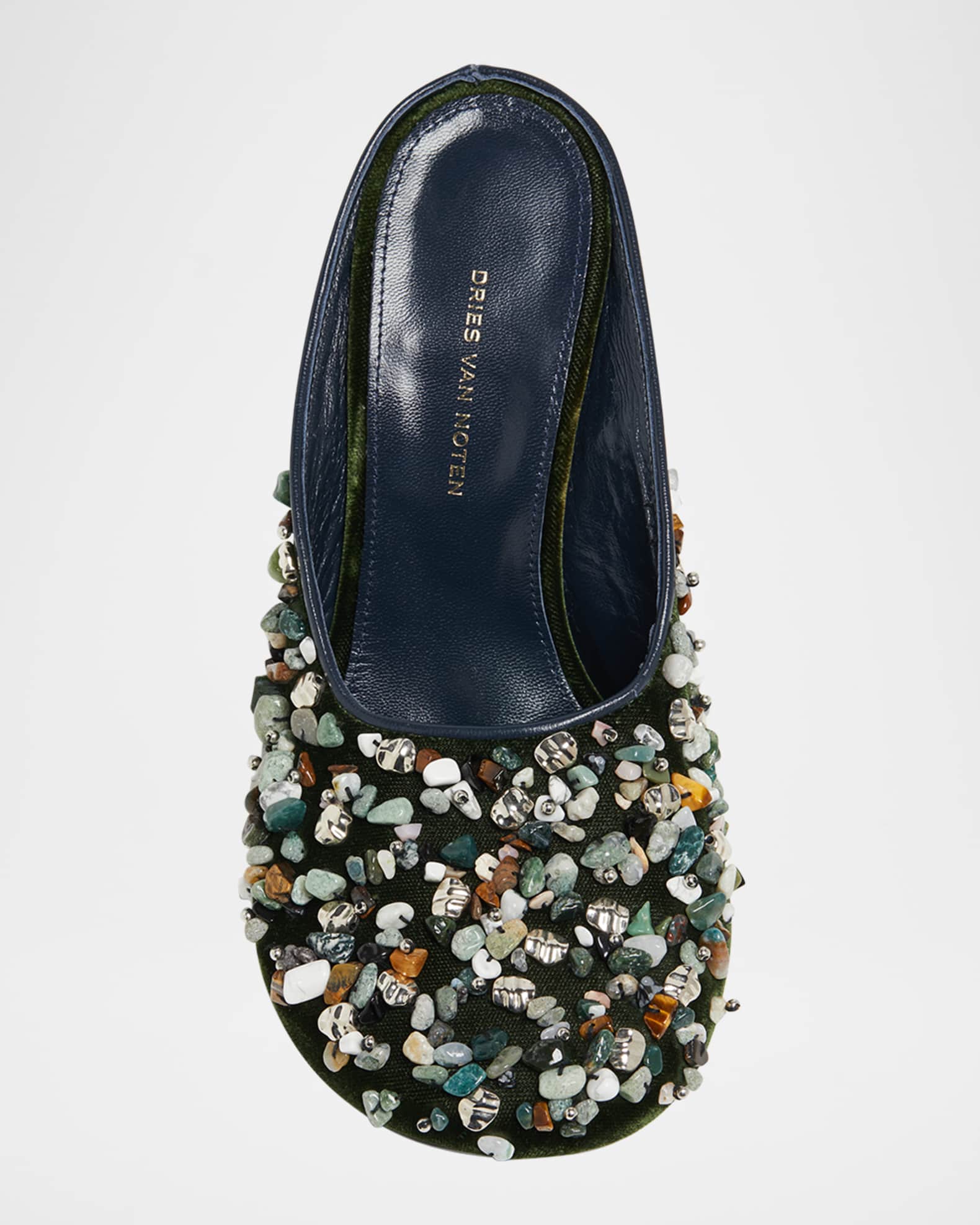 【25SS NEW】DRIES VAN NOTEN /ジェムストーン ウェッジミュール Dries Van Noten Gemstone Embellished Velvet Wedge Mules