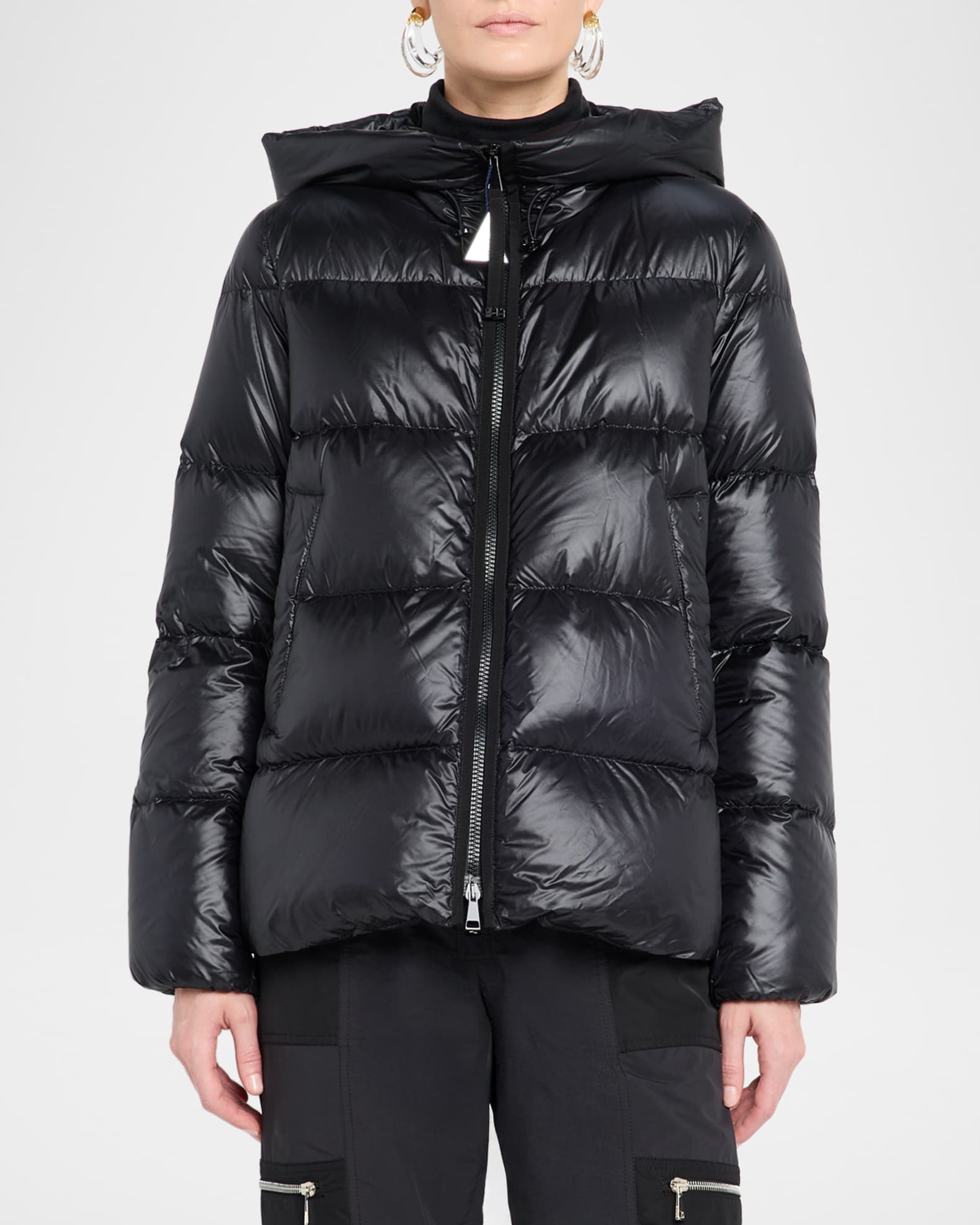 ジャケット・アウター coating design hooded short down jacket Short down jacket with attached hood - BLACK | Colmar
