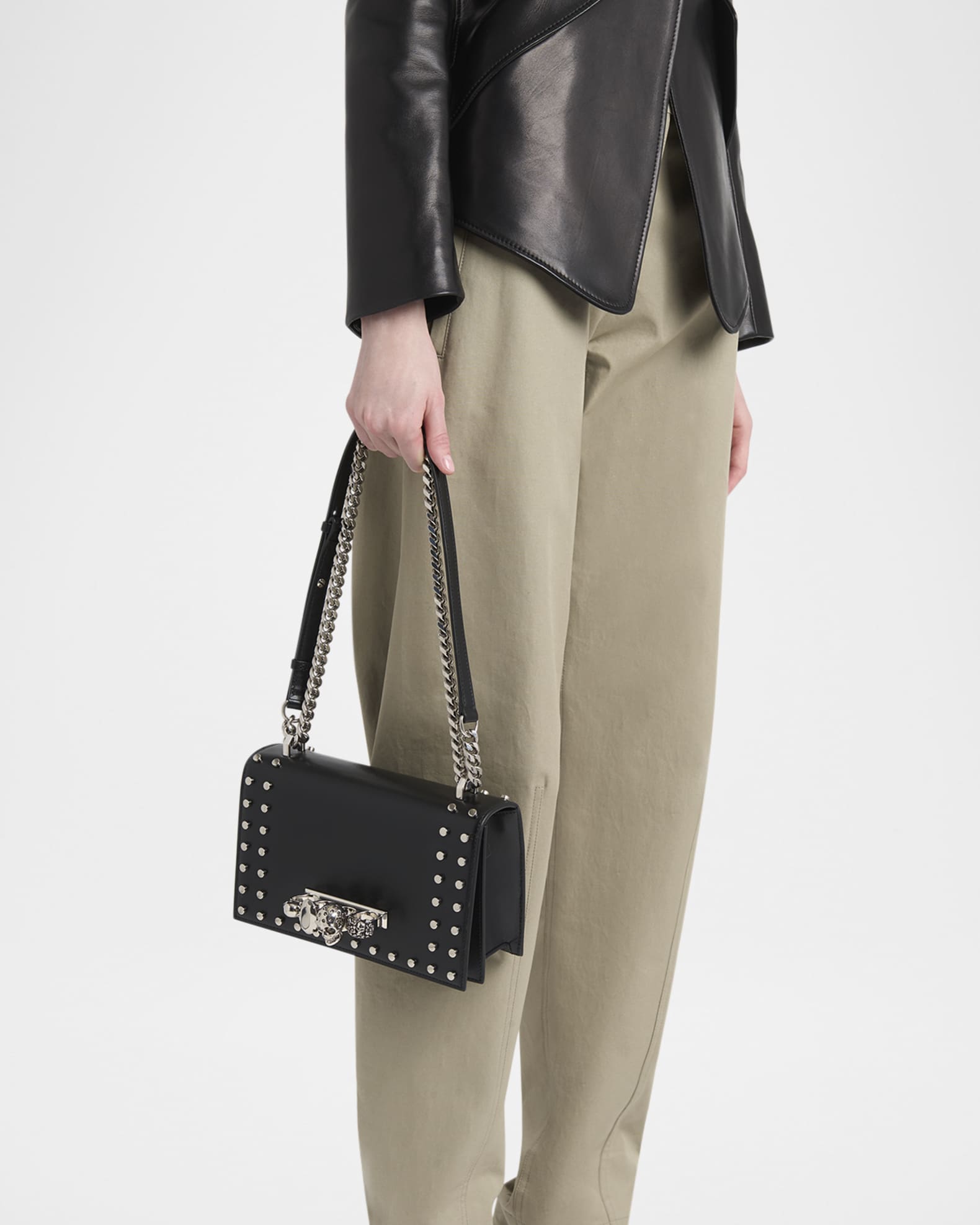 Jeweled Calfskin Leather Satchel Bag 1