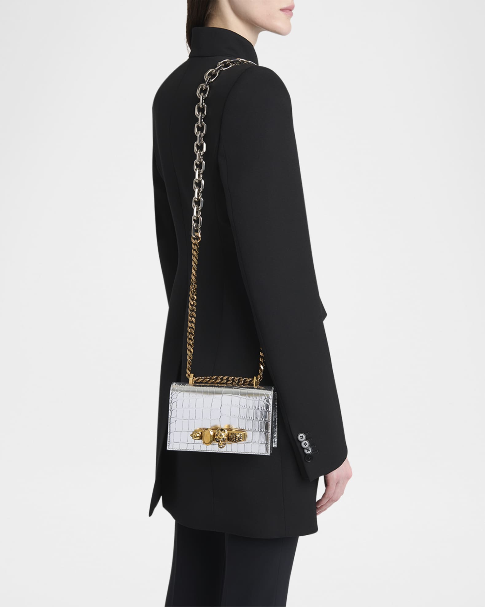 【関税&送料込】Alexander Mcqueen Leather Mini Satchel Cross McQueen Mini Jeweled Croc-Embossed Satchel Bag | Neiman Marcus