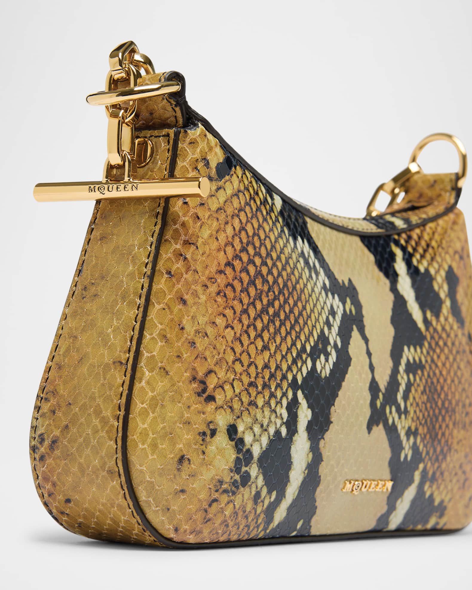 McQueen T-Bar Python-Embossed Leather Mini Pouch Bag | Neiman Marcus