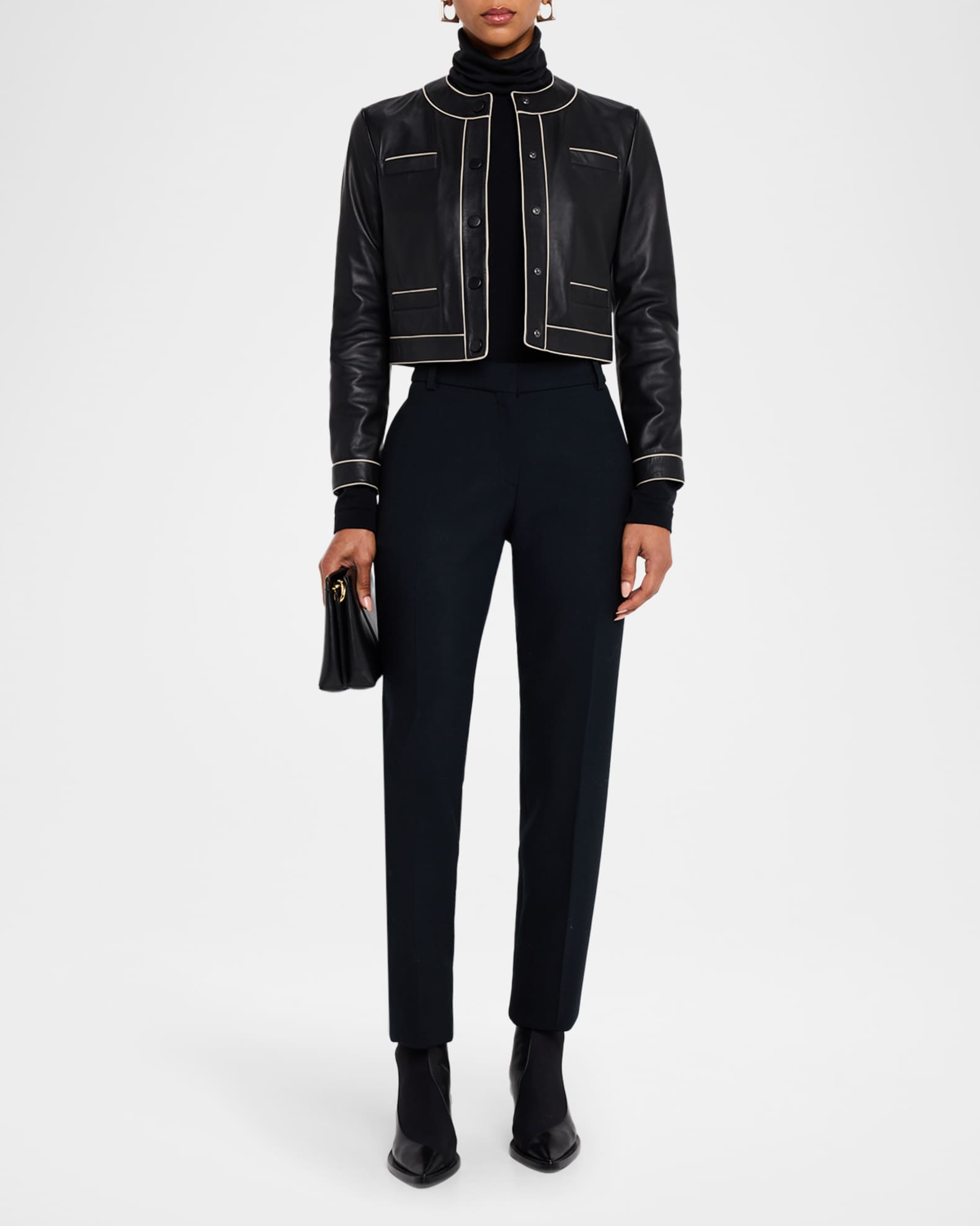 Emporio Armani Cropped Contrast-Trim Leather Jacket | Neiman Marcus