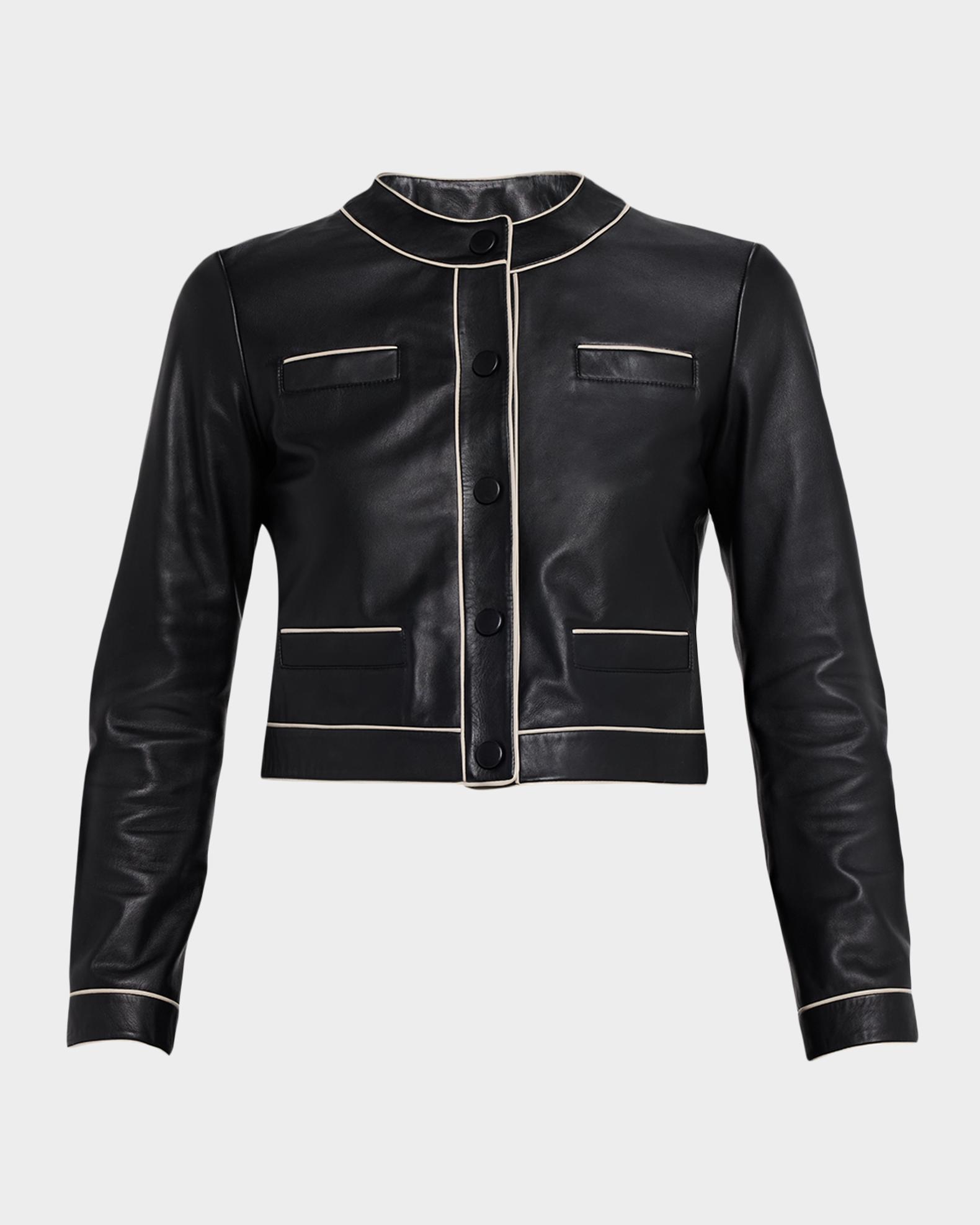 Emporio Armani Cropped Contrast-Trim Leather Jacket | Neiman Marcus