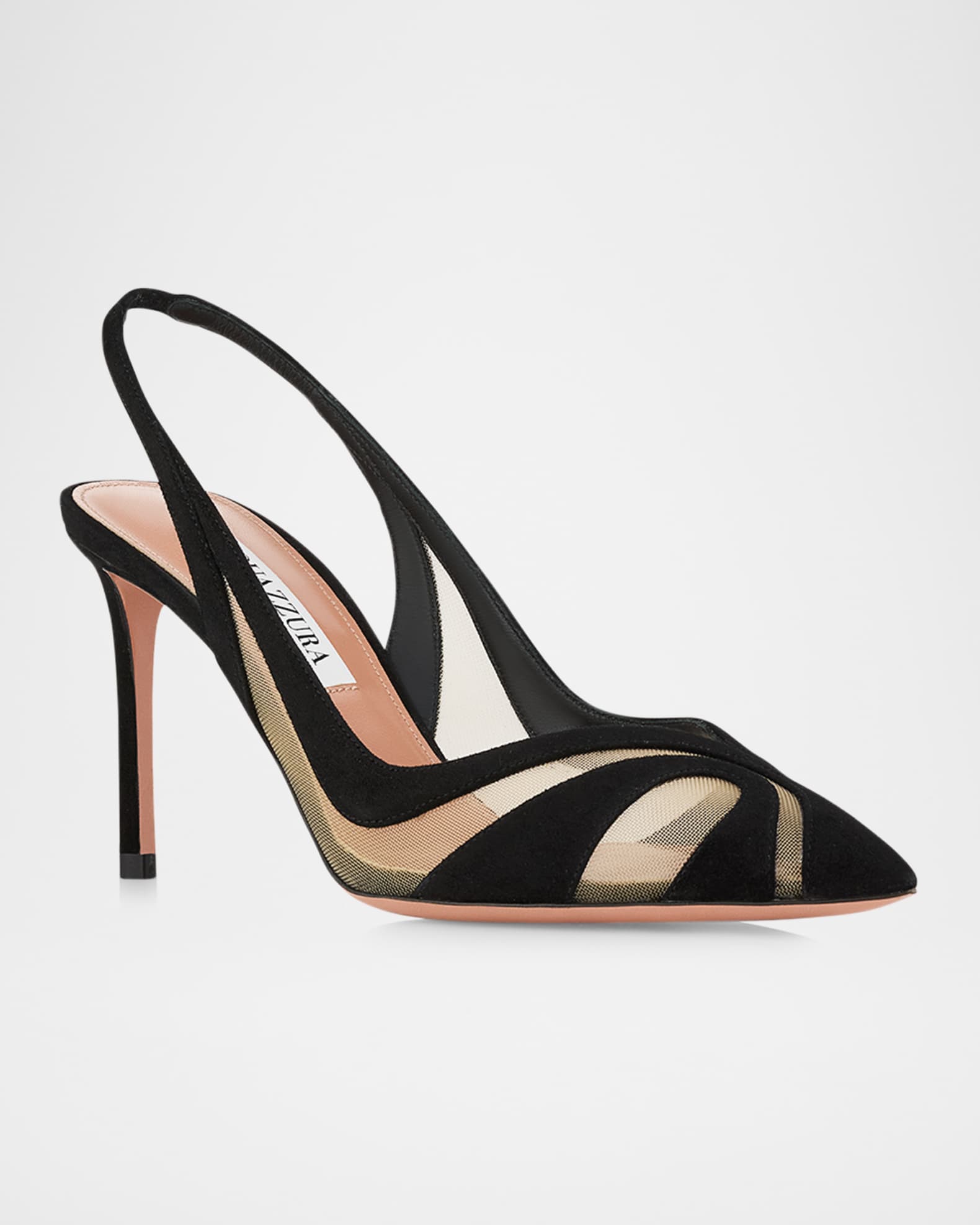 Aquazzura Lune Suede Mesh Slingback Pumps | Neiman Marcus