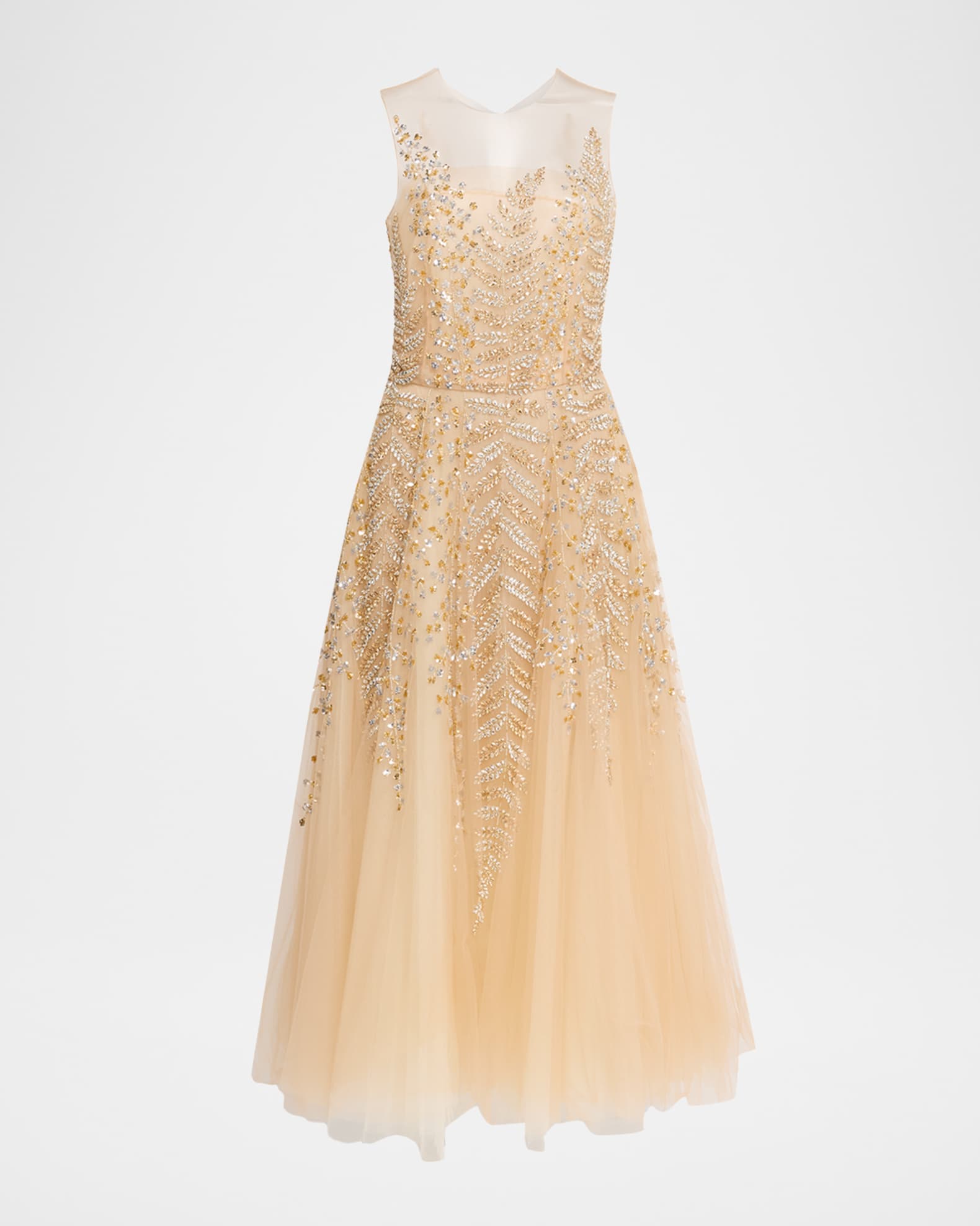 Fern Embroidered Sleeveless Midi Illusion Dress 0
