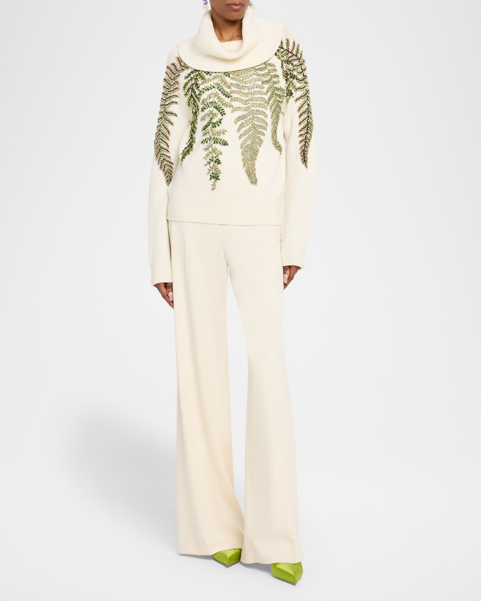 Fern Crystal Embroidered Turtleneck Sweater 1