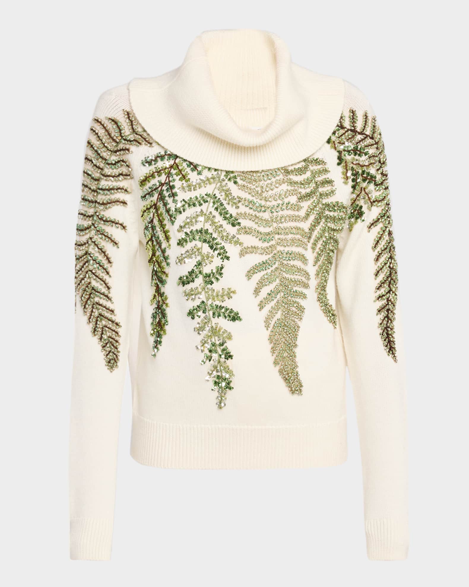 Fern Crystal Embroidered Turtleneck Sweater 0