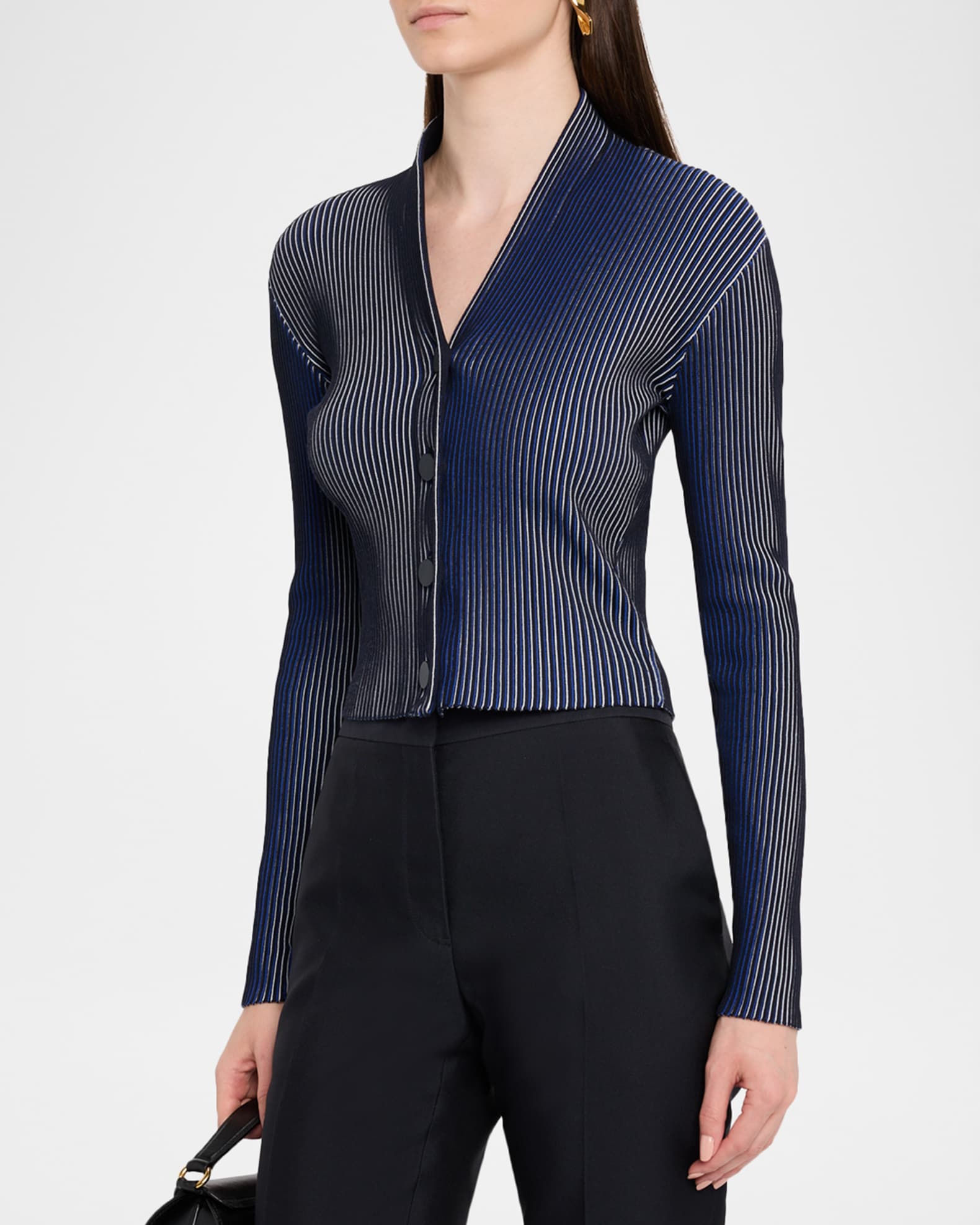 トップス emporio armani knit cardigan Emporio Armani Button-Down Striped Knit Cardigan | Neiman Marcus