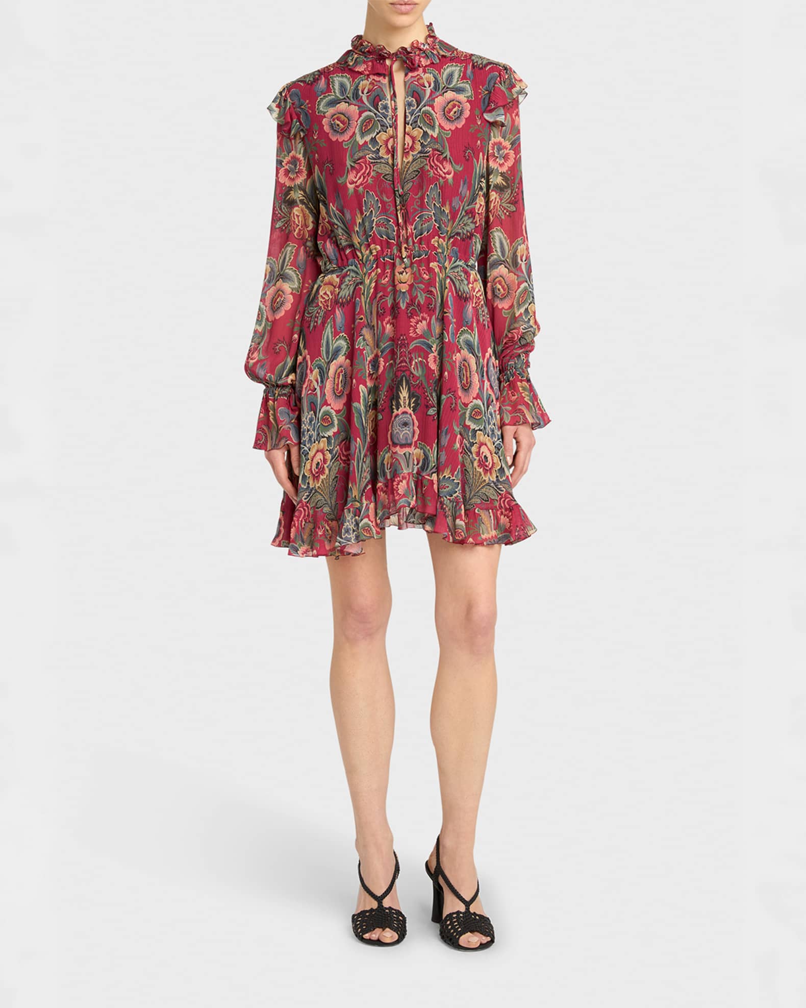Etro Ruffled Long-Sleeve Mini Dress | Neiman Marcus