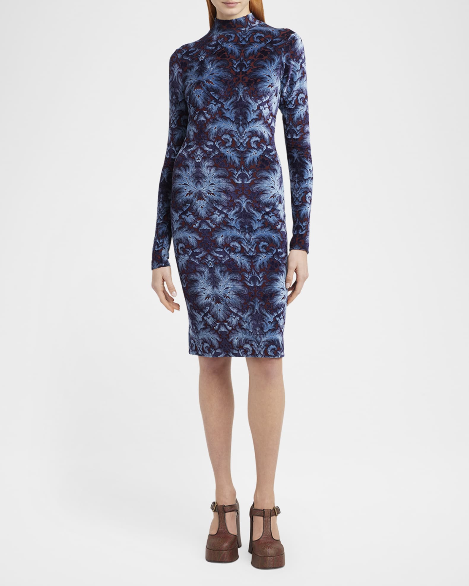 fitted lace wedding dress Women's Blue See-through Long Sleeve Mini Dress