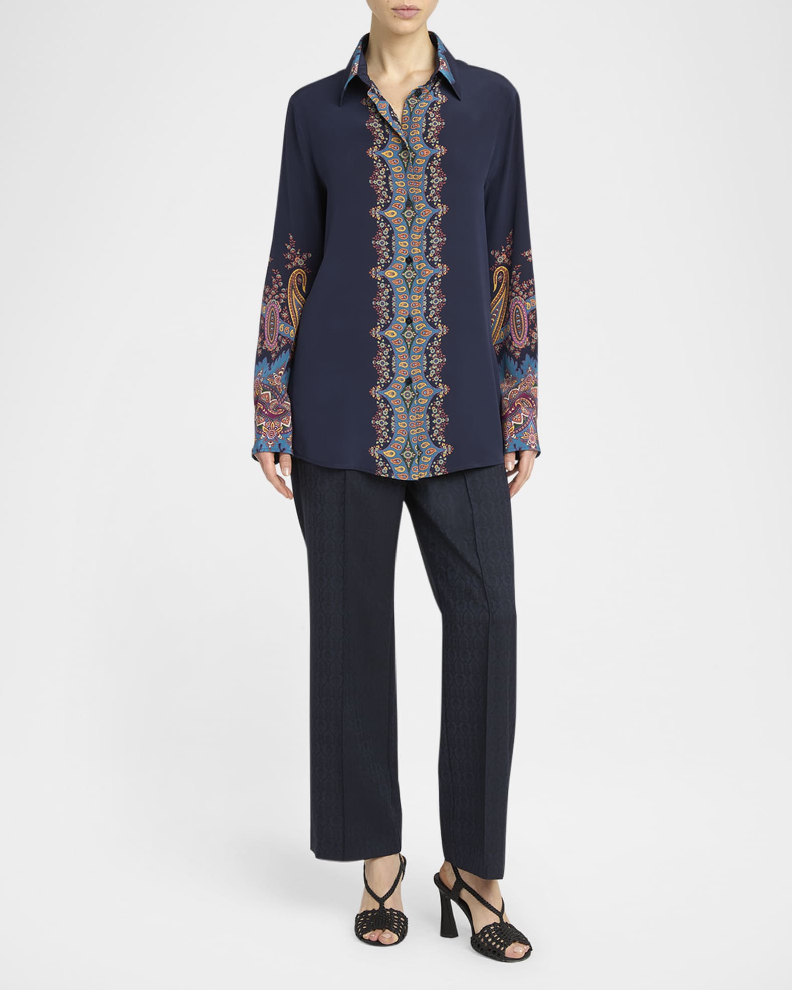Long-Sleeve Printed Silk Shirt 1