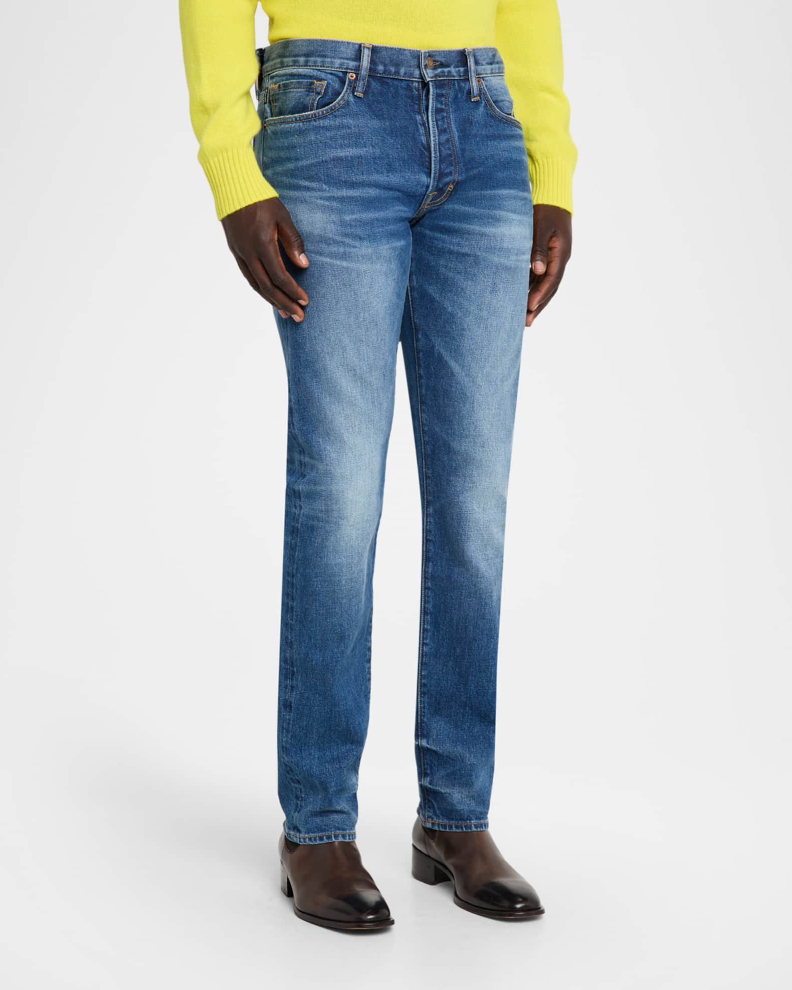TOM FORD Men's Light Wash Selvedge Straight Fit Jeans | Neiman Marcus