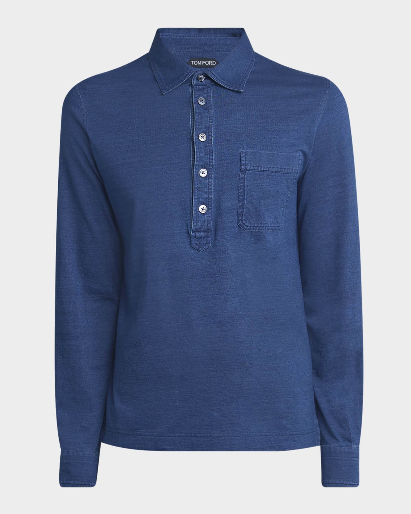 Men's Cotton Long-Sleeve Pocket Polo Shirt 0