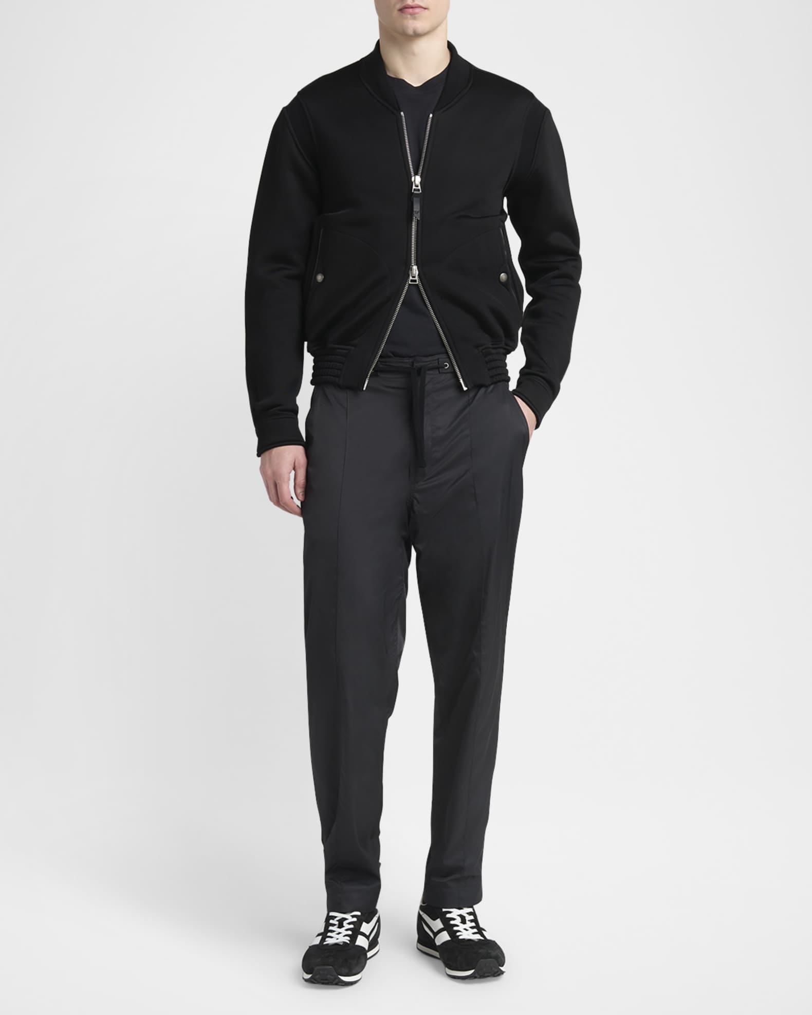 TOM FORD Men's Cotton and Viscose Ribbed Bomber Jacket | Neiman Marcus