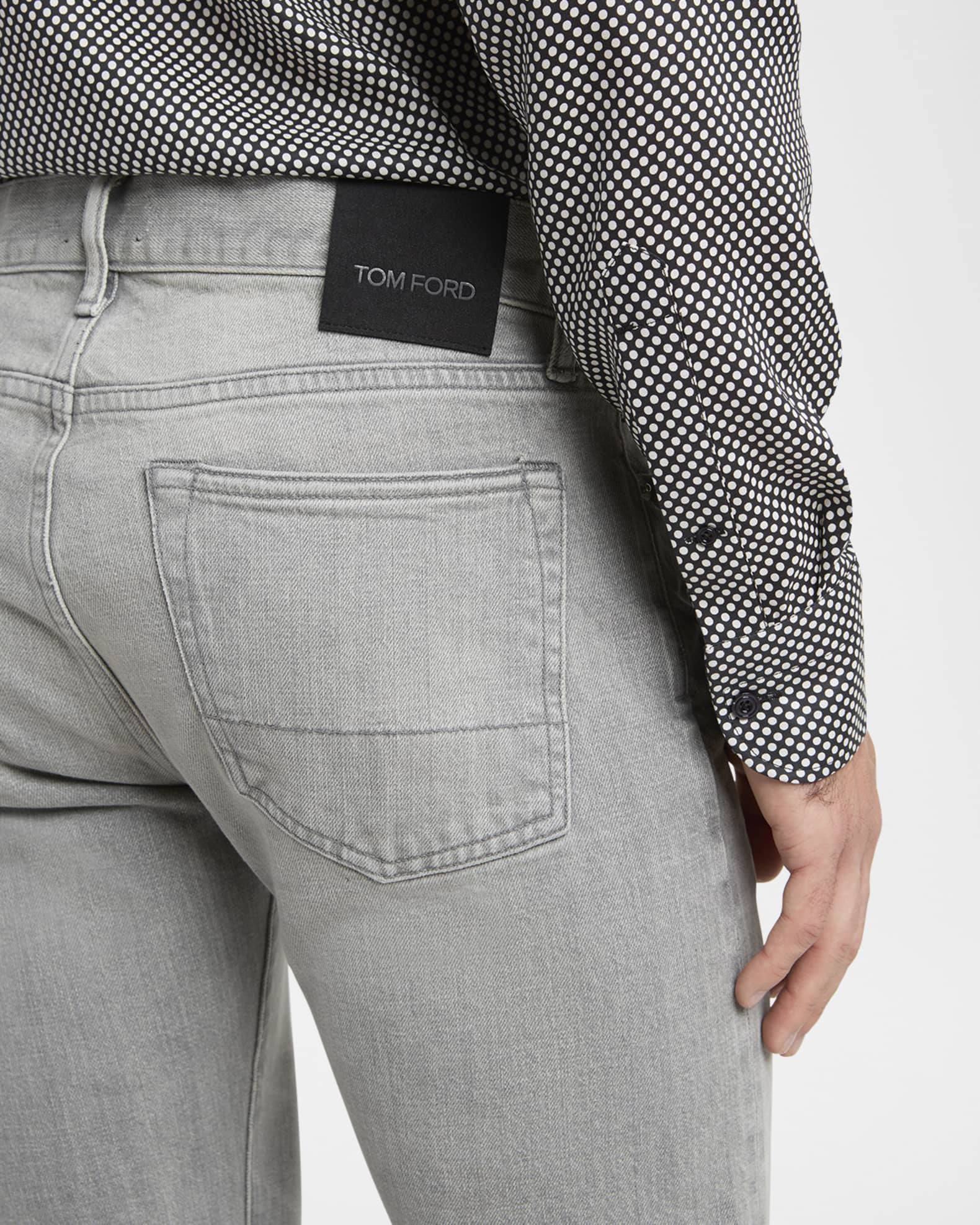 TOM FORD Men's Light Wash Selvedge Straight Fit Jeans, Grey