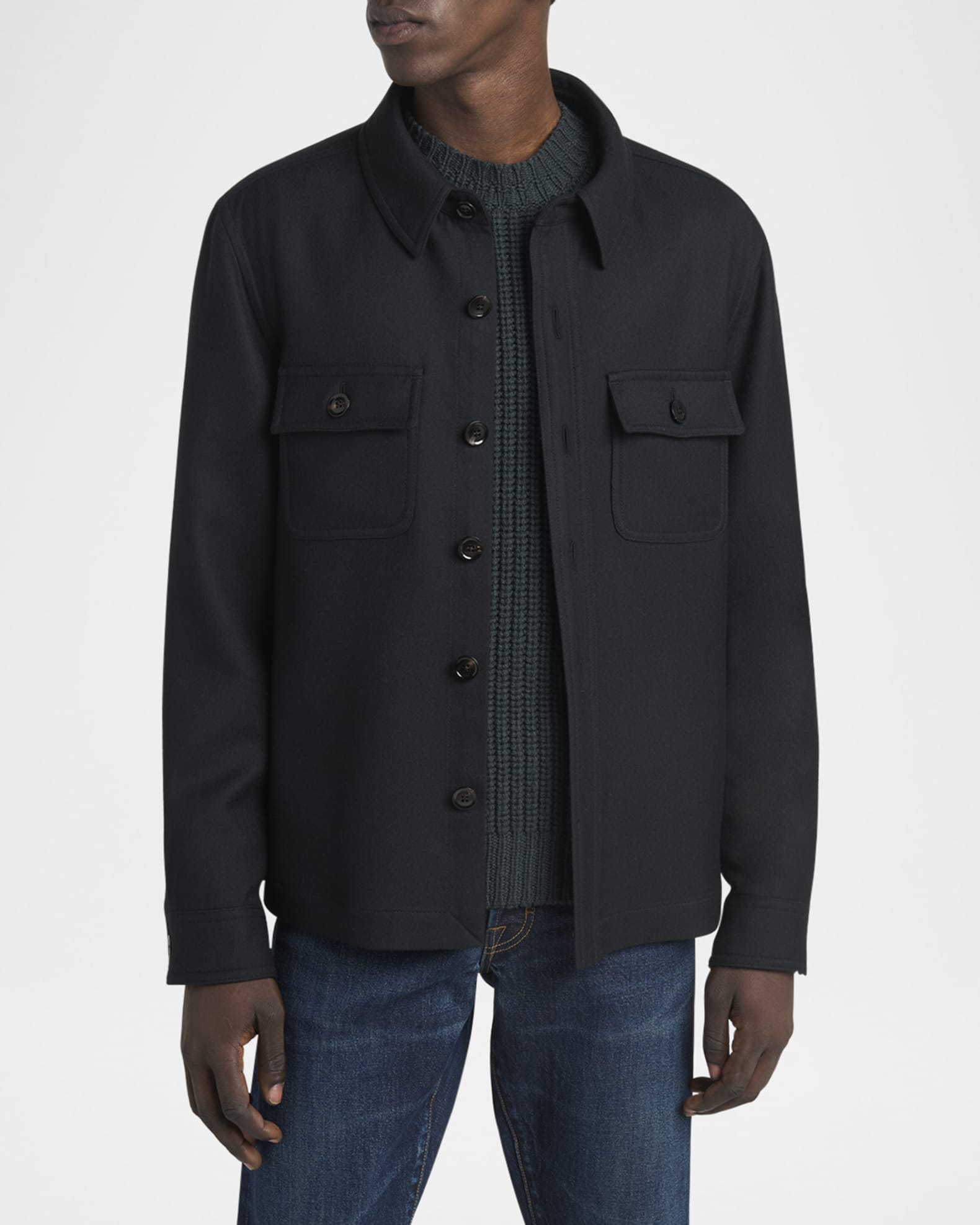 TOM FORD Men's Wool and Silk Double Pocket Overshirt