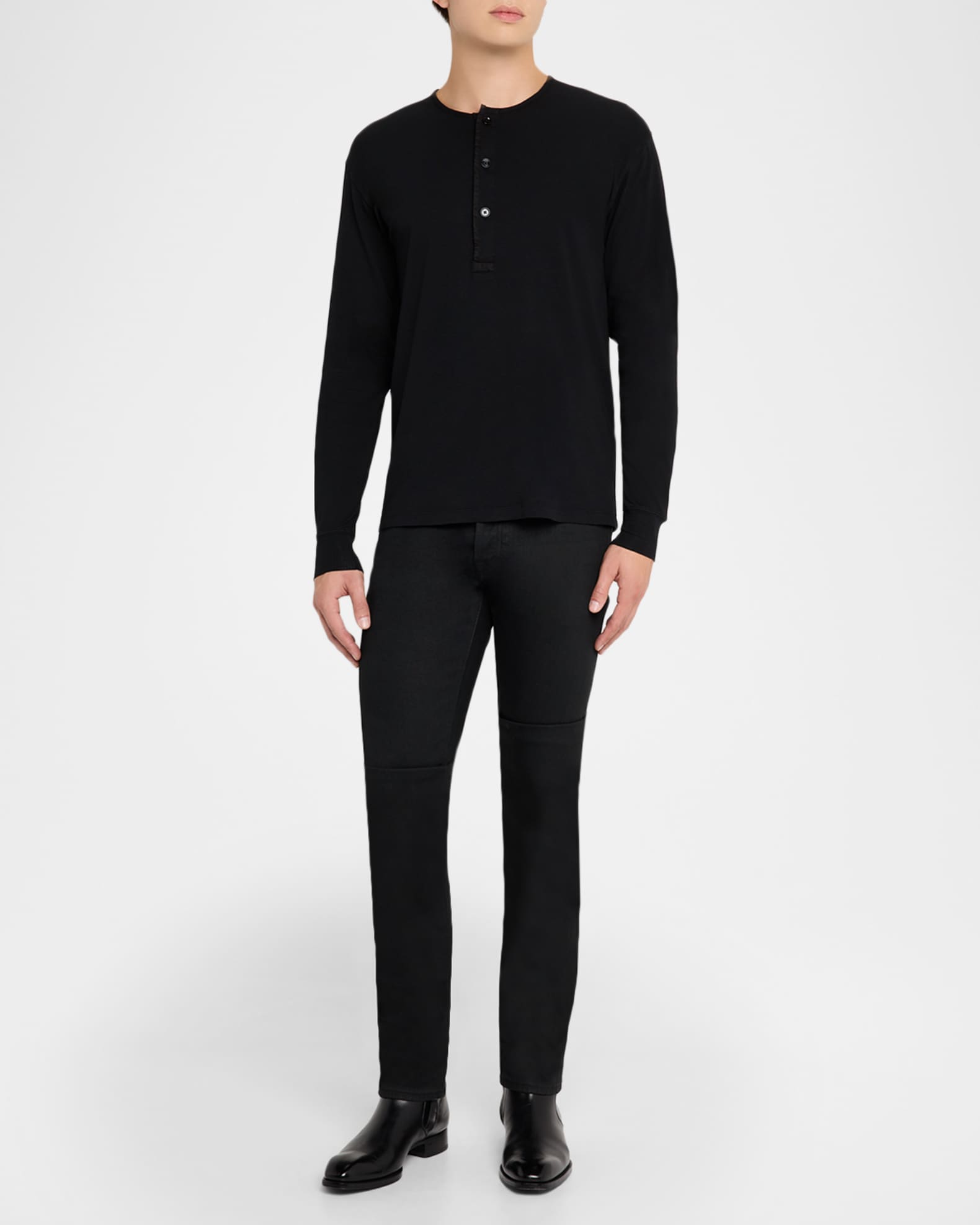 TOM FORD Men's Ribbed Long-Sleeve Henley Tee | Neiman Marcus