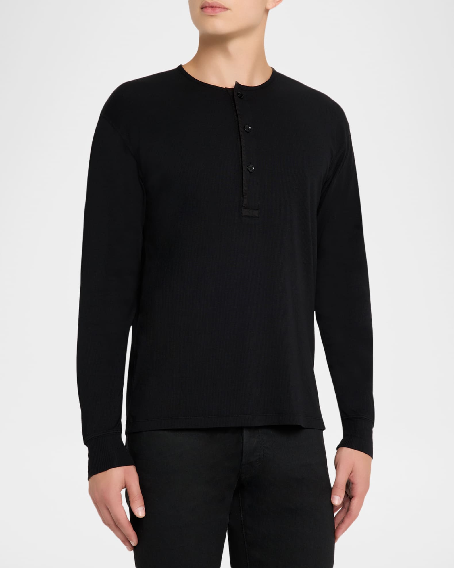 TOM FORD Men's Ribbed Long-Sleeve Henley Tee | Neiman Marcus